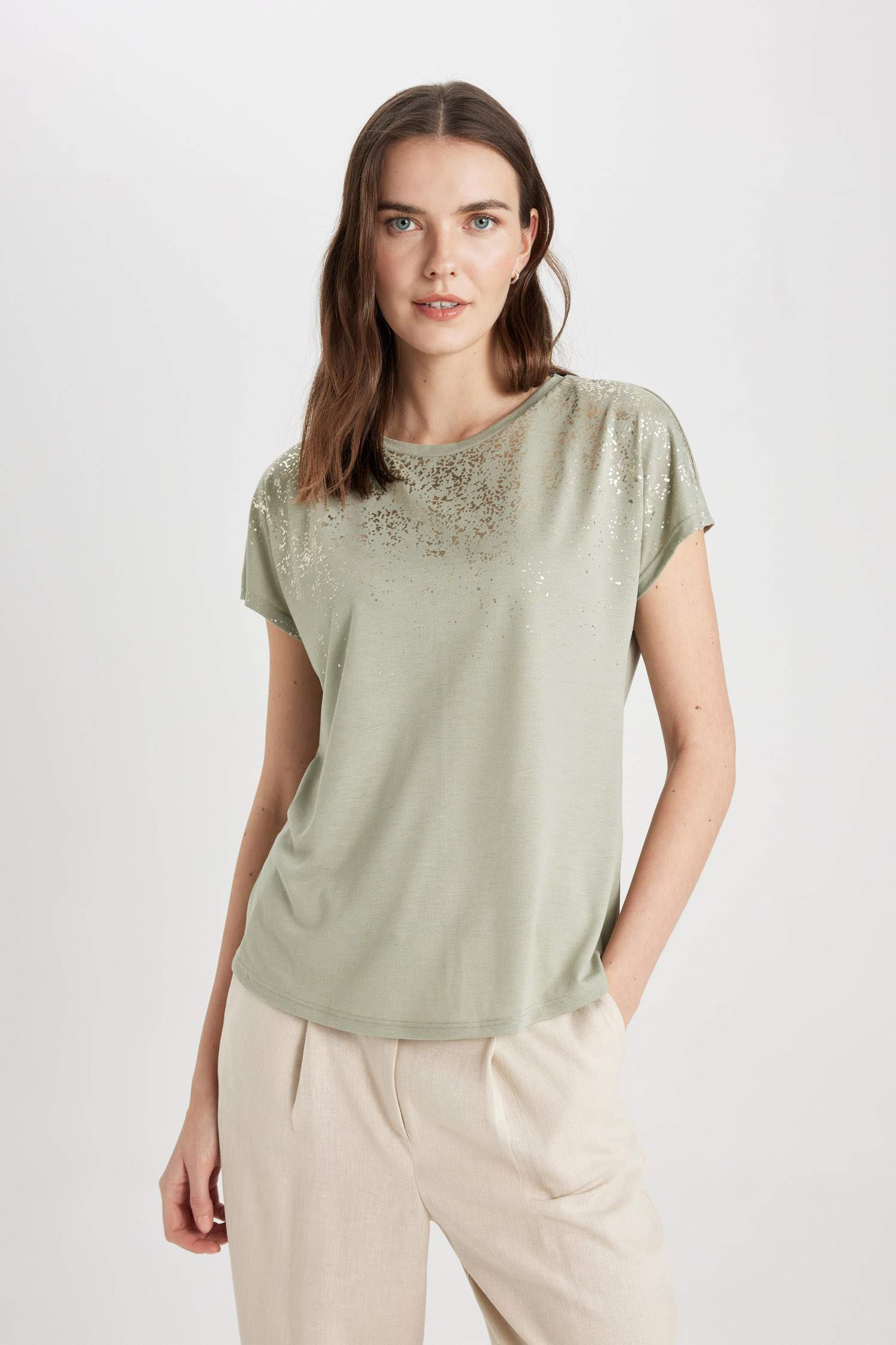 Bisiklet Yaka Baskılı Kısa Kollu Tişört