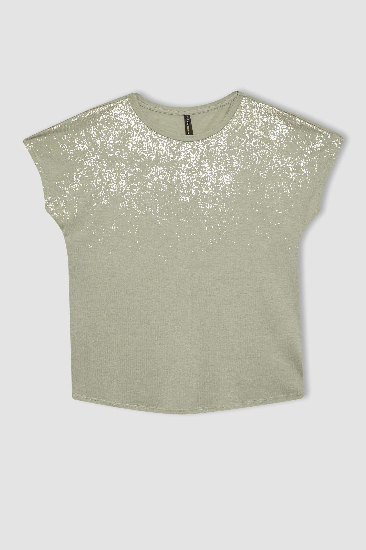 Bisiklet Yaka Baskılı Kısa Kollu Tişört