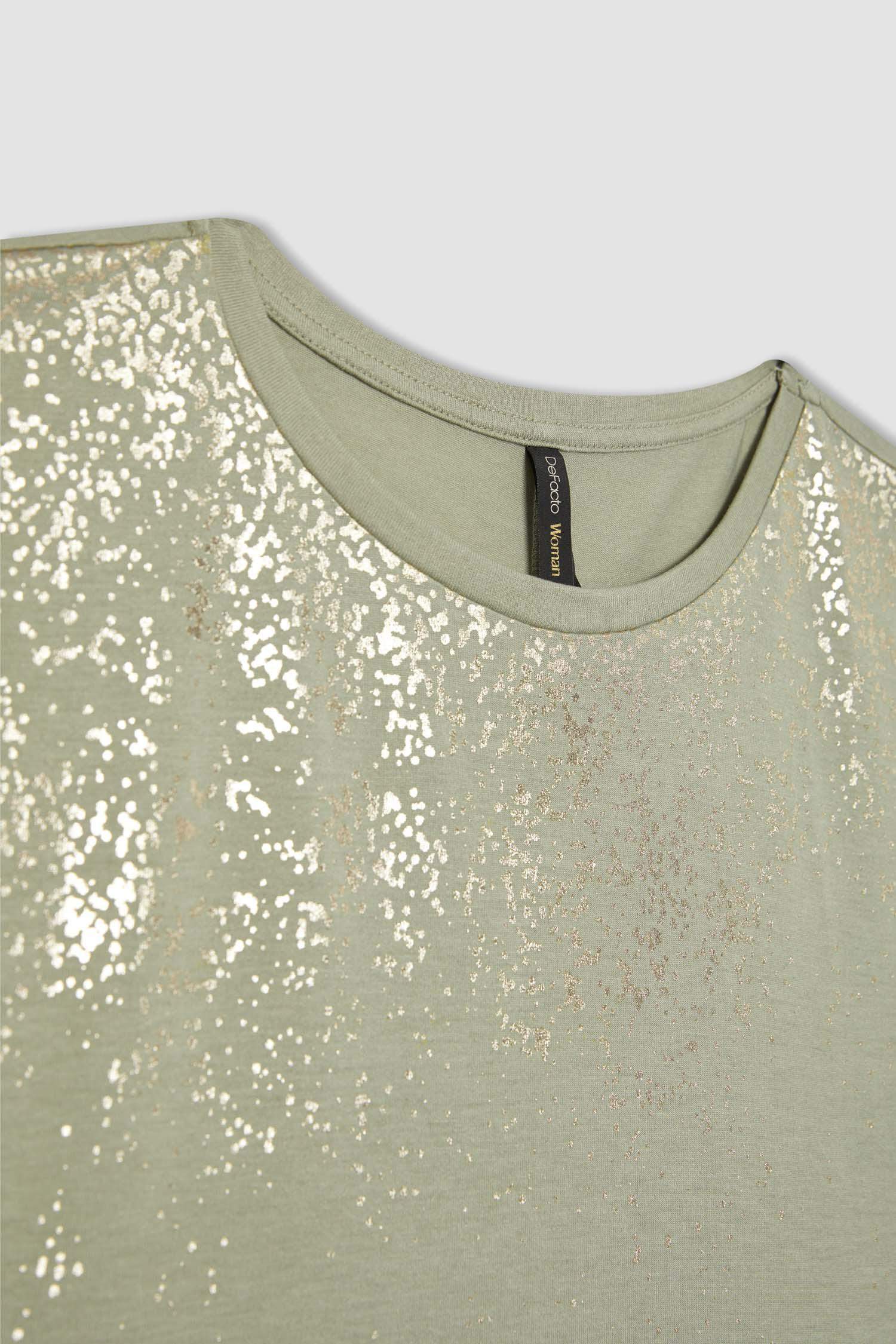 Bisiklet Yaka Baskılı Kısa Kollu Tişört