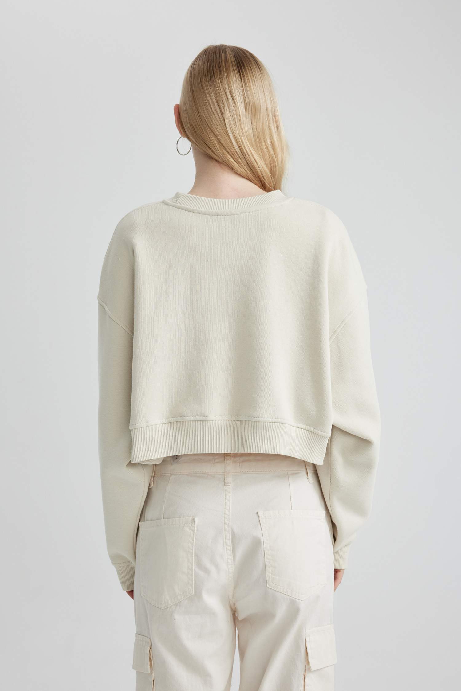 Coool Bisiklet Yaka Crop Basic Düz Sweatshirt