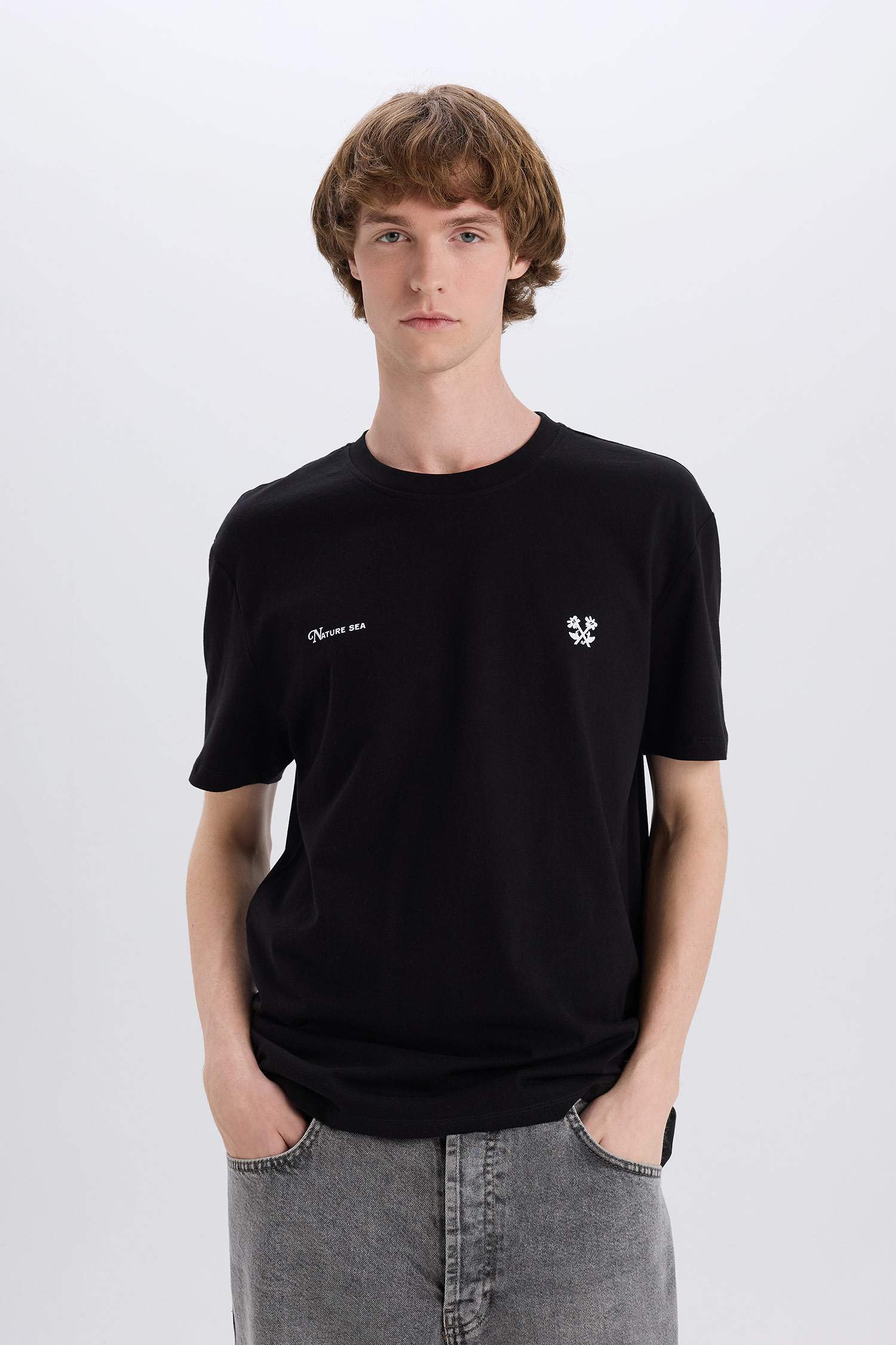 T-shirt en coton imprimé à col rond et manches courtes Coupe régulière