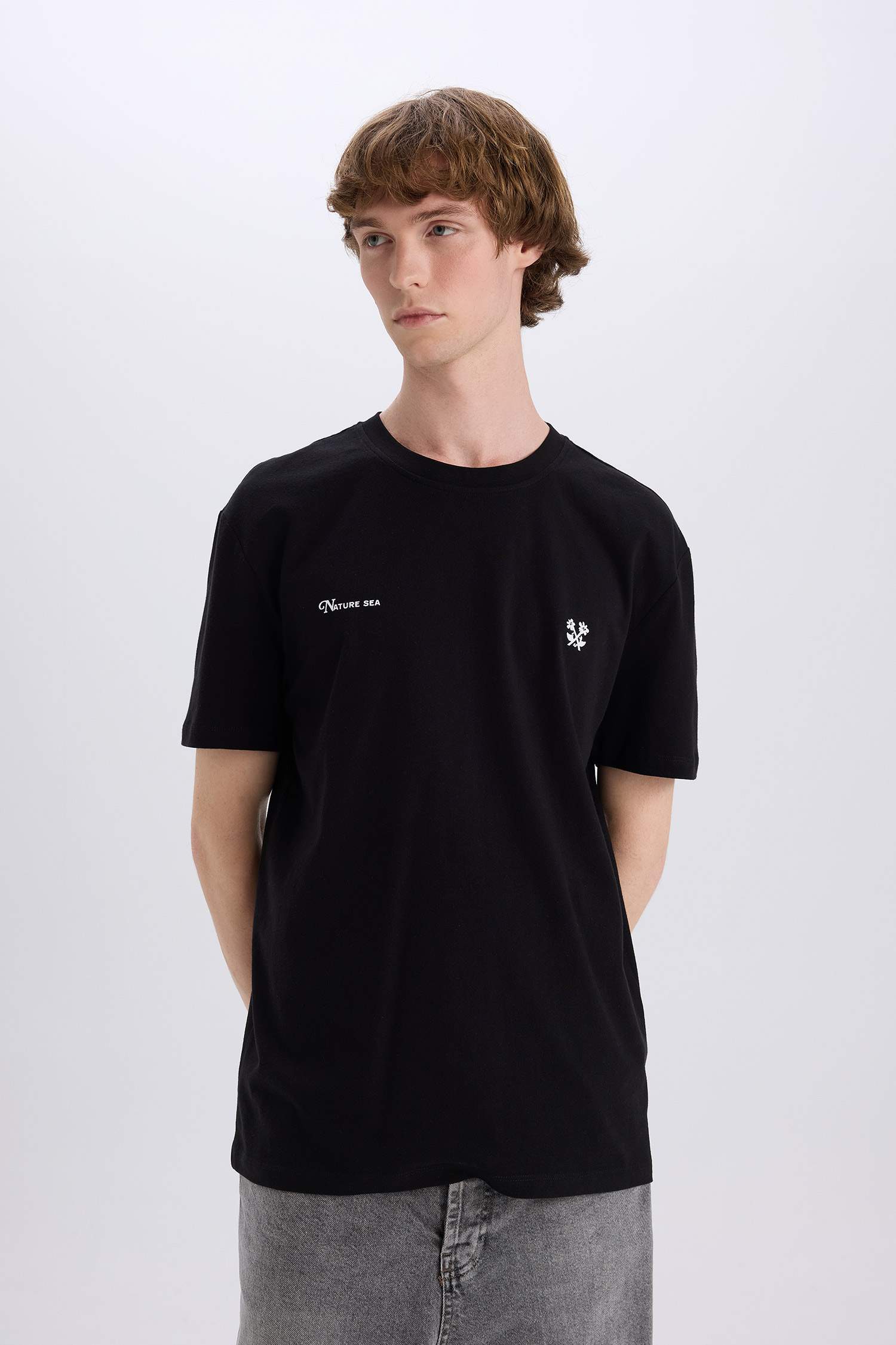 T-shirt en coton imprimé à col rond et manches courtes Coupe régulière