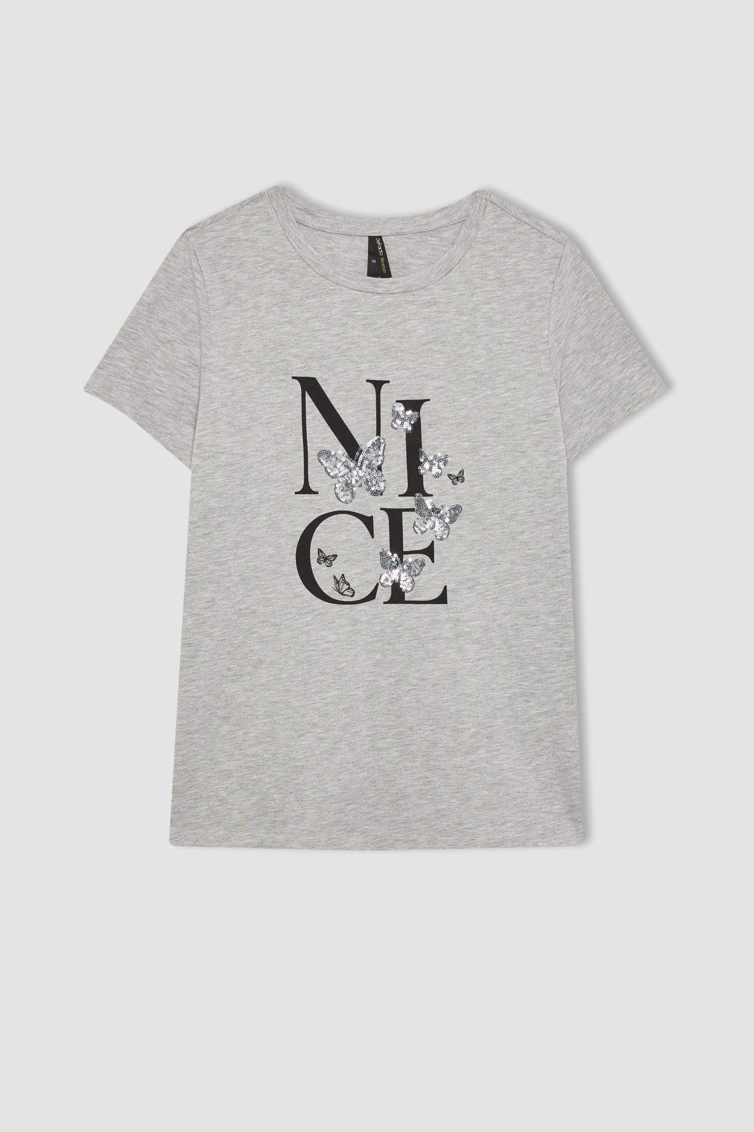 T-Shirt coupe régulière à Manches Courtes à Col Rond et Motif Papillon