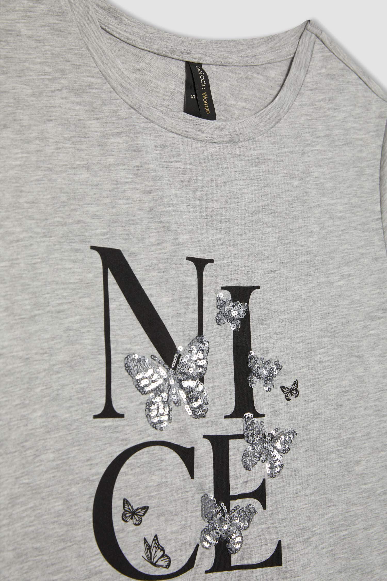 T-Shirt coupe régulière à Manches Courtes à Col Rond et Motif Papillon