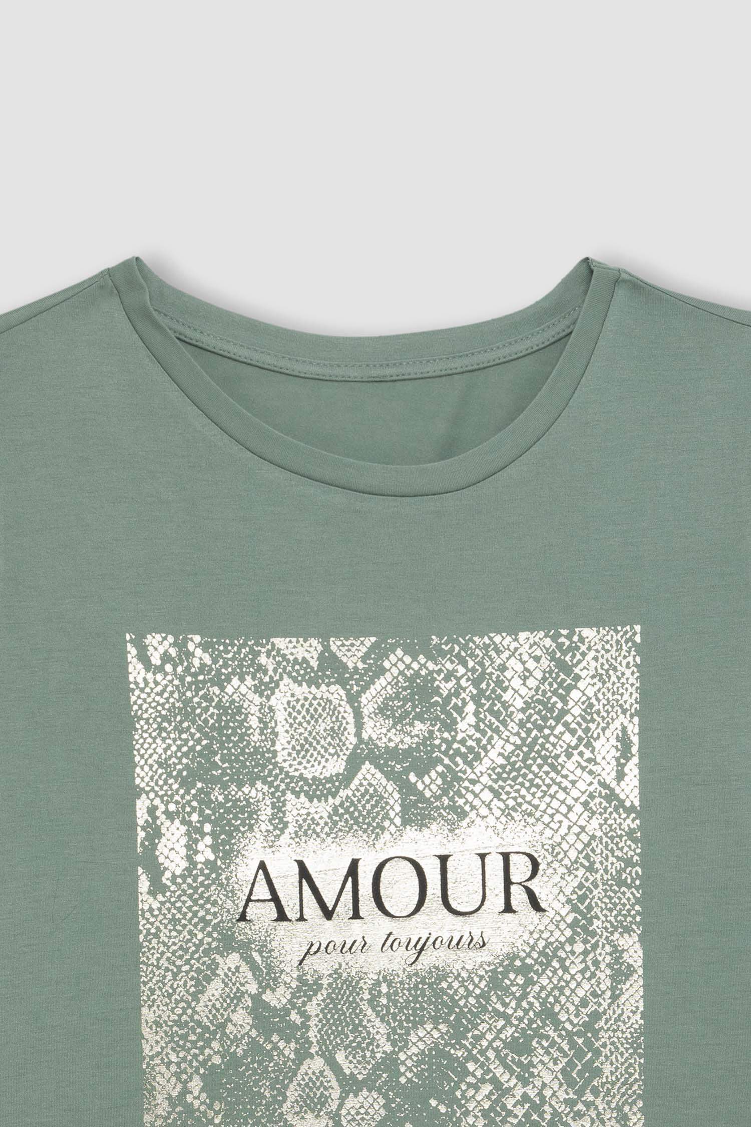 Bisiklet Yaka Baskılı Kısa Kollu Tişört