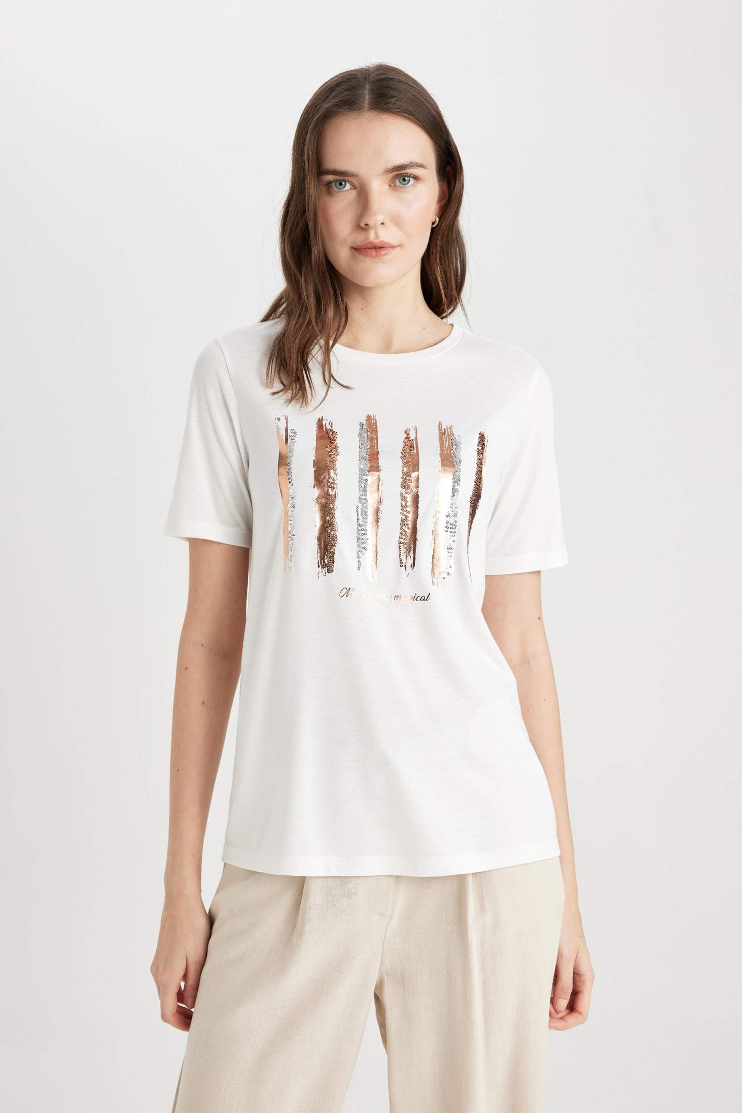 Regular Fit Crew Neck Printed Short Sleeve T-Shirt