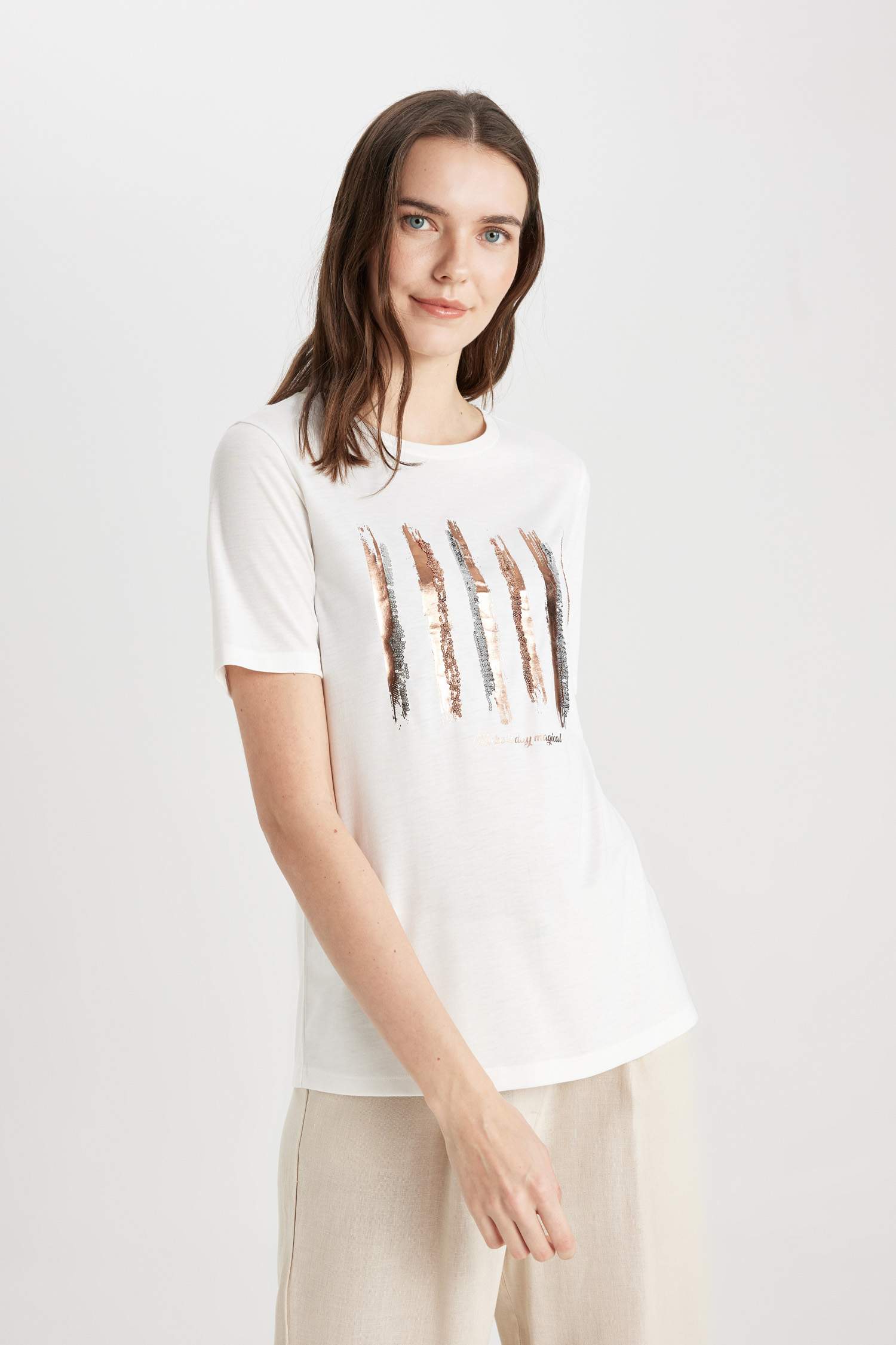 Regular Fit Crew Neck Printed Short Sleeve T-Shirt