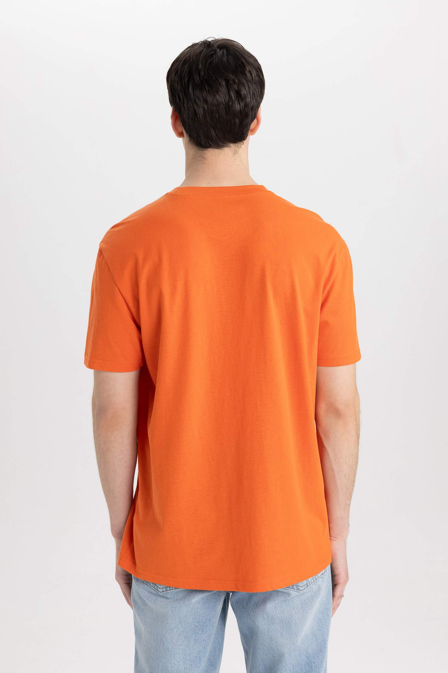 تيشيرت نص ردن مطبوع بياخة مستديرة وقصة عادية