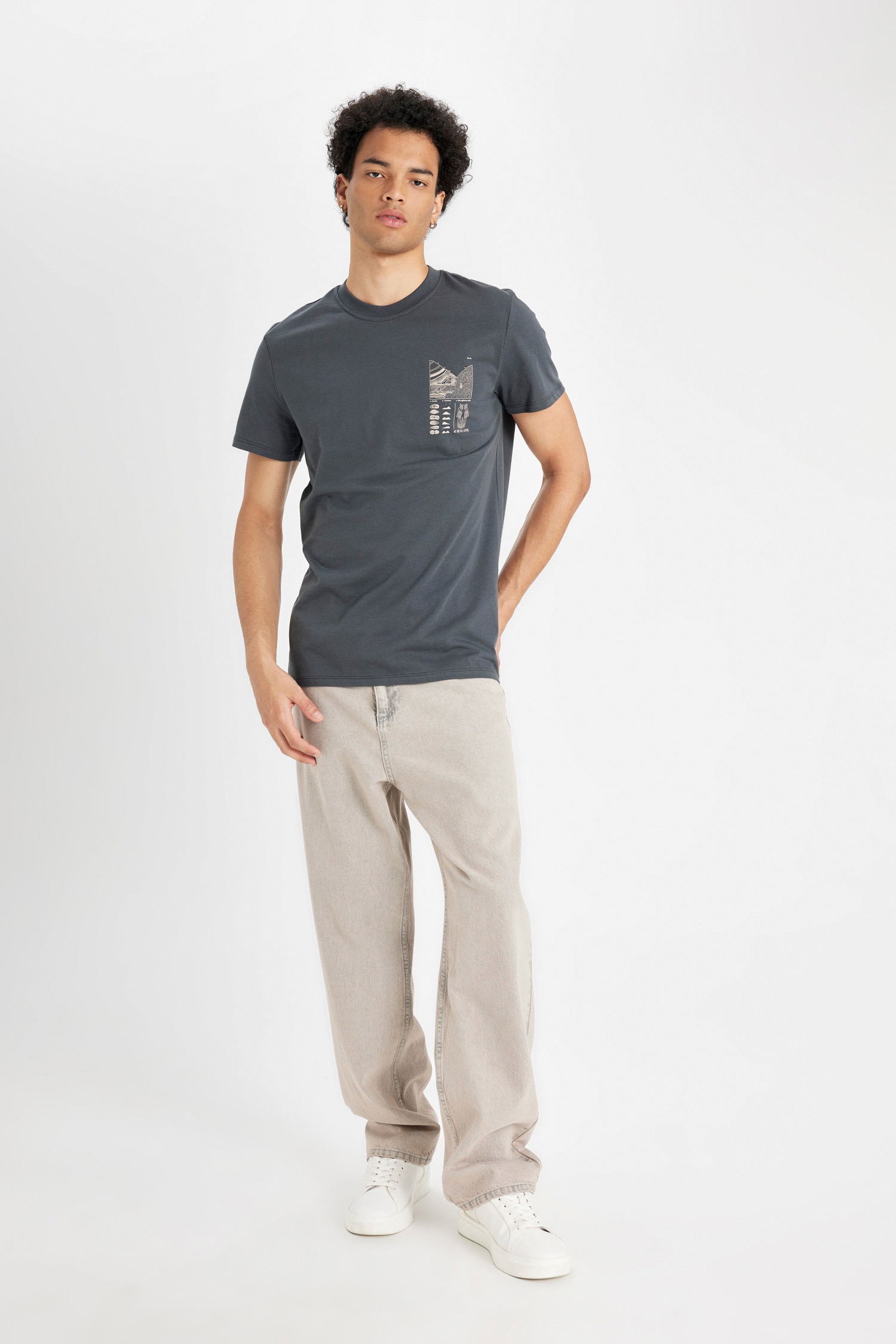 DeFacto %100 Pamuk Slim Fit Baskılı Tişört görsel 2