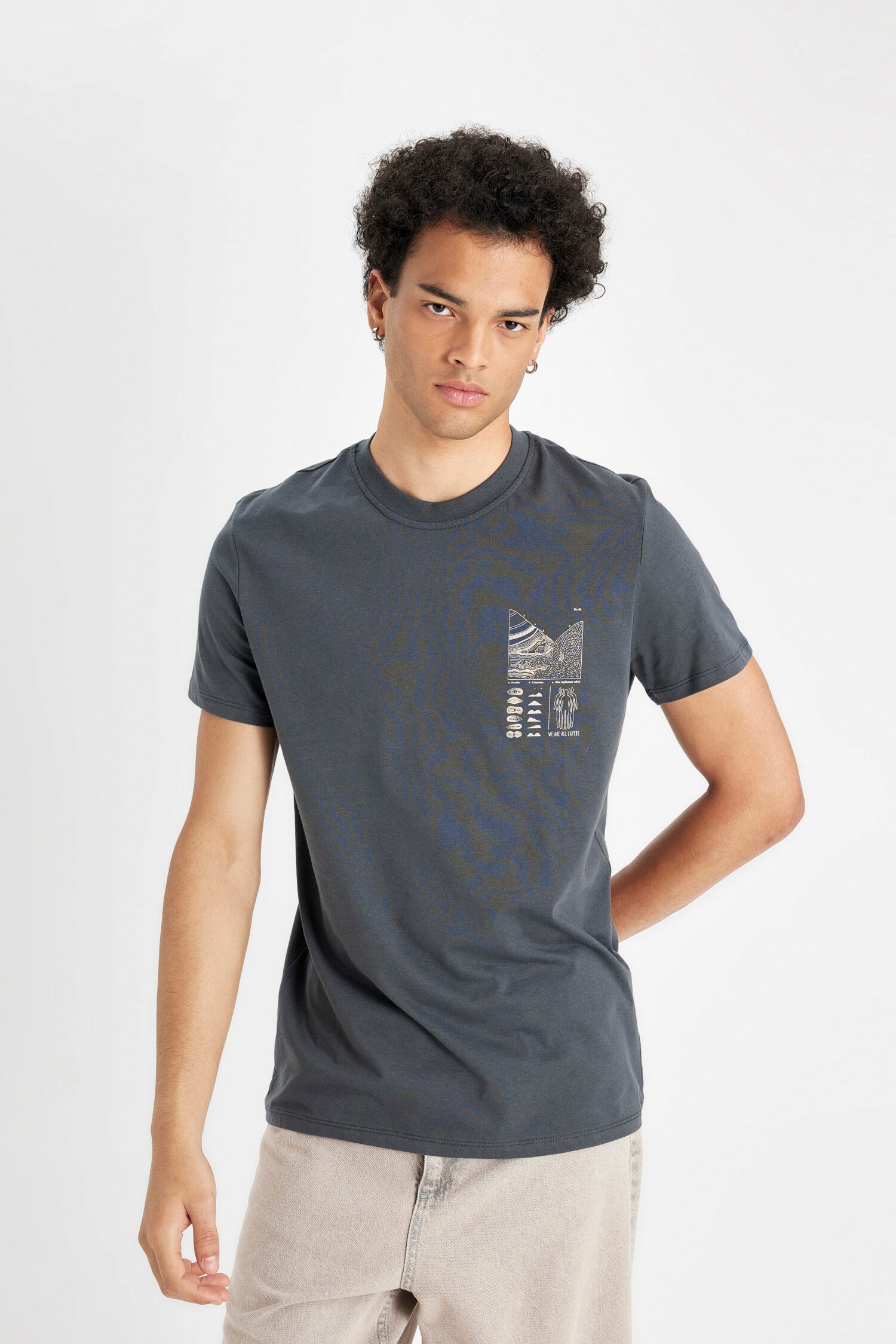 DeFacto %100 Pamuk Slim Fit Baskılı Tişört görsel 3