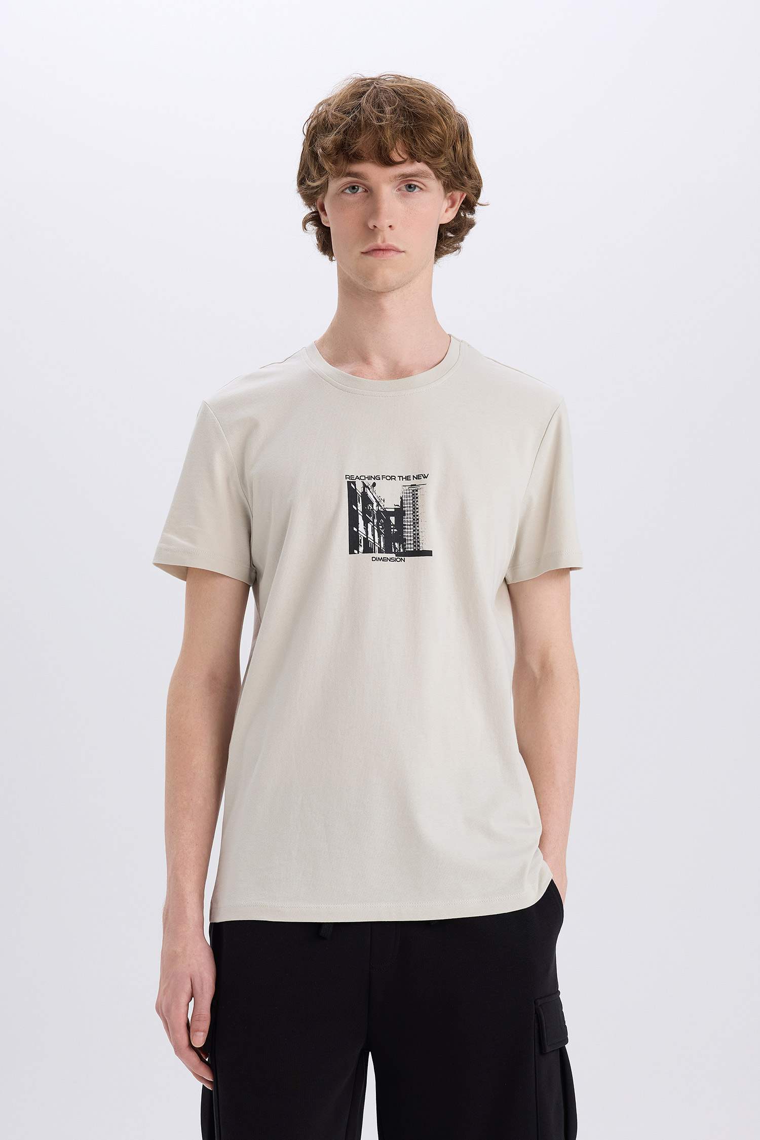 T-shirt slim en coton imprimé à col rond et manches courtes