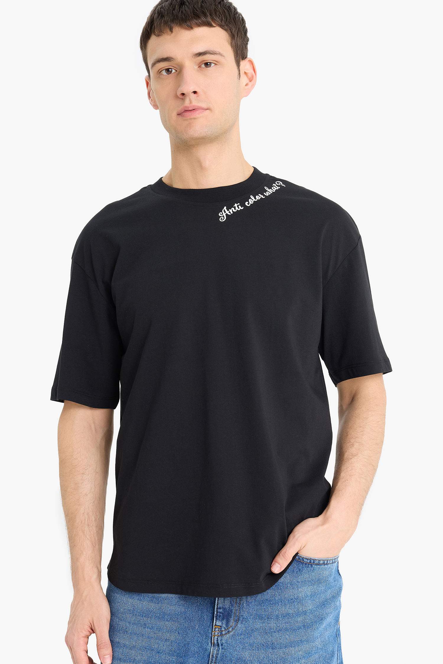 Boxy Fit Crew Neck Printed Short Sleeve T-Shirt