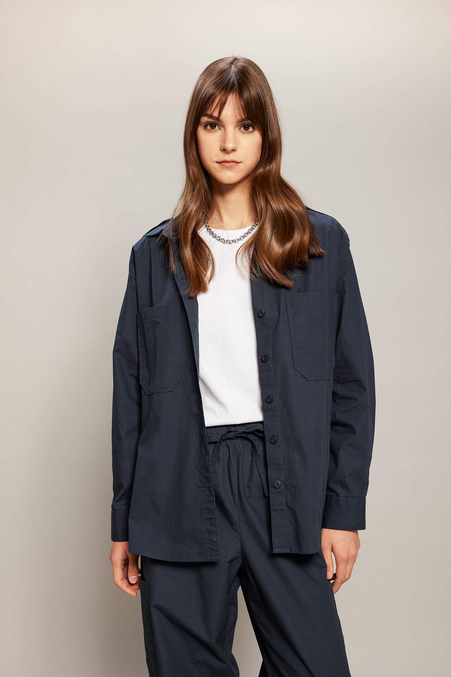 Relax Fit Poplin Long Sleeve Shirt Tunic