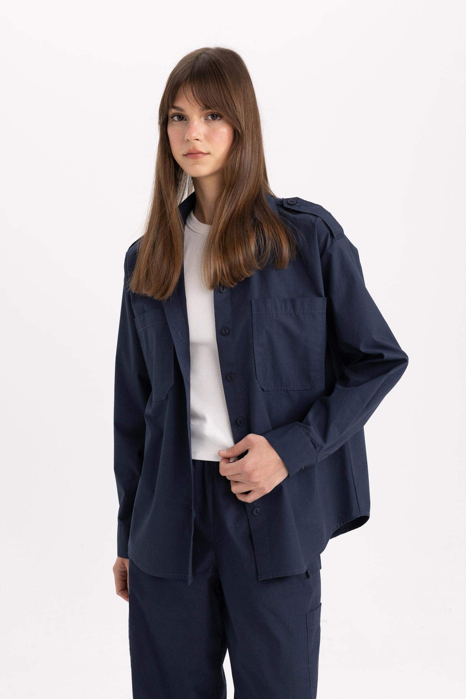 Relax Fit Poplin Long Sleeve Shirt Tunic