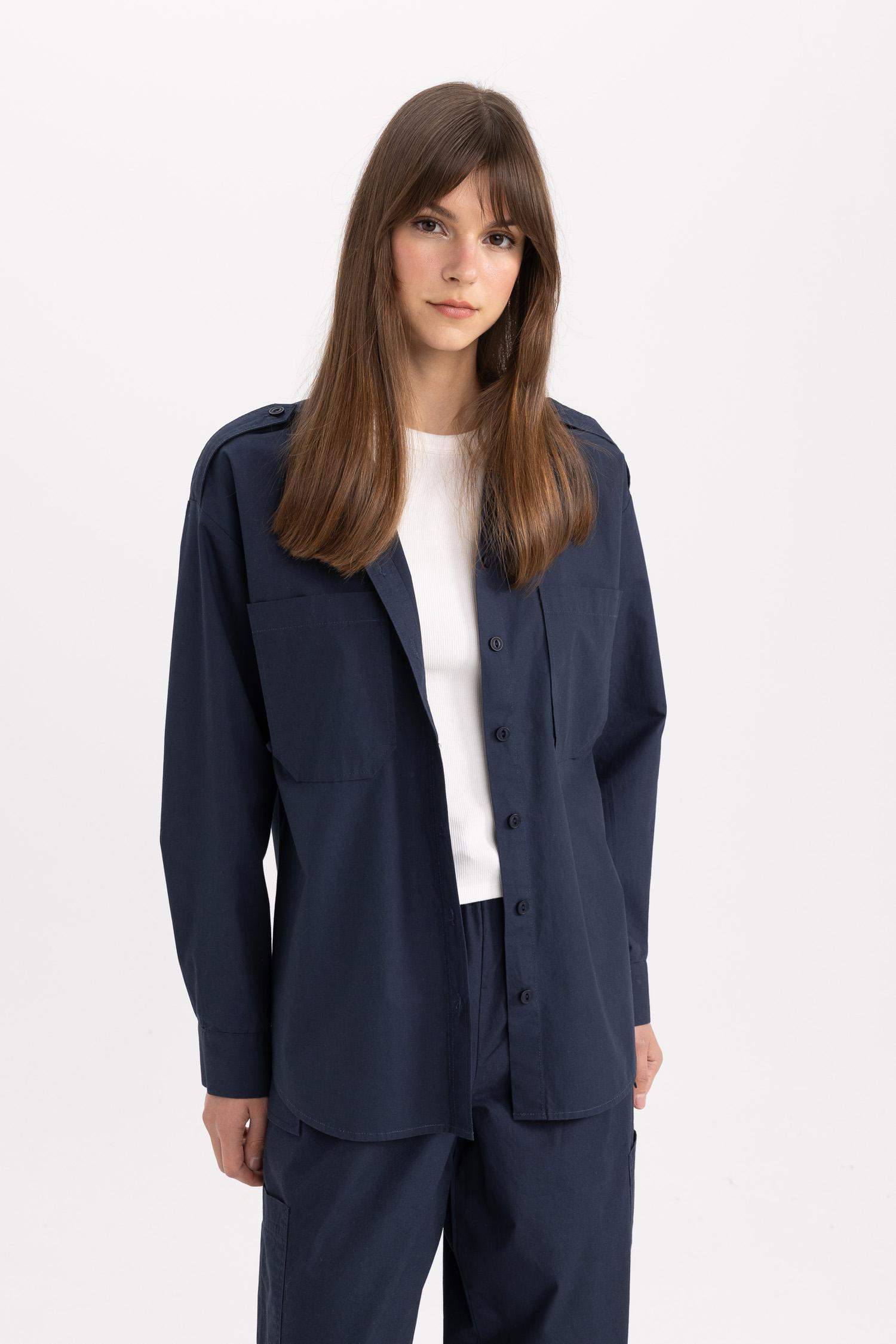 Relax Fit Poplin Long Sleeve Shirt Tunic