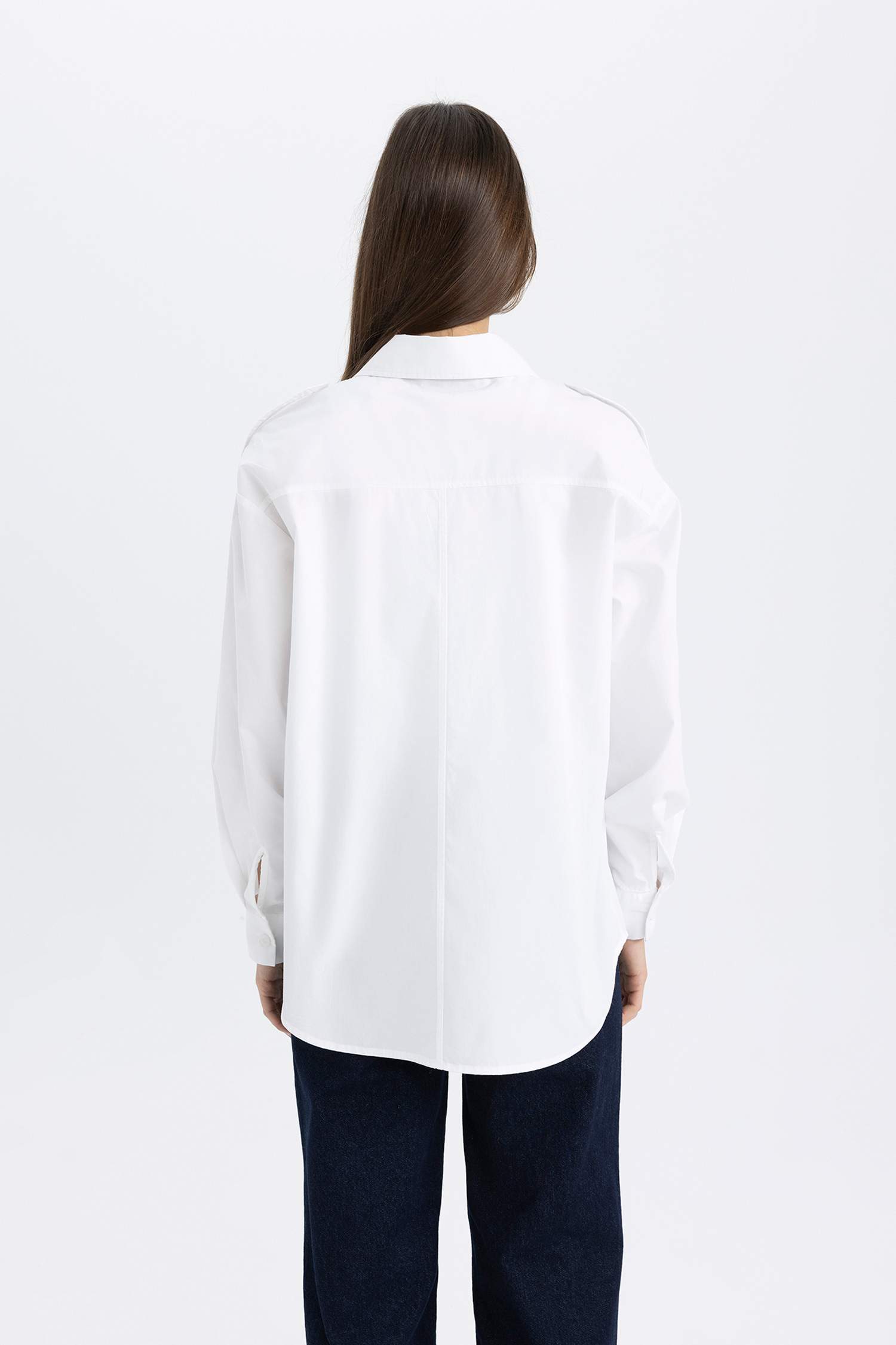 قميص طويل ردن طويل بوبلين قصة مريحة