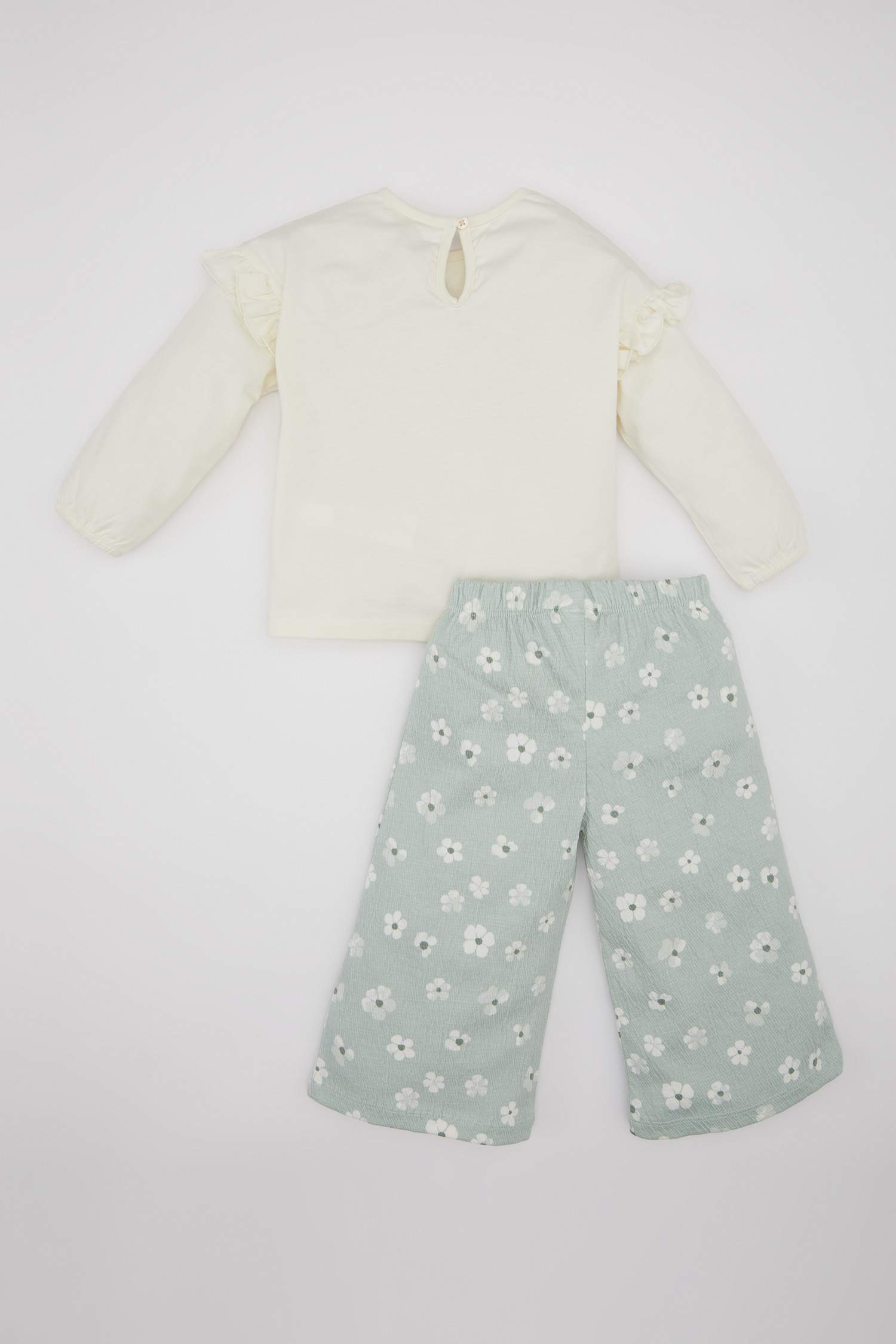 طقم بناتي تي شيرت سروال وبندانا بنقشة الزهور - 3 قطع