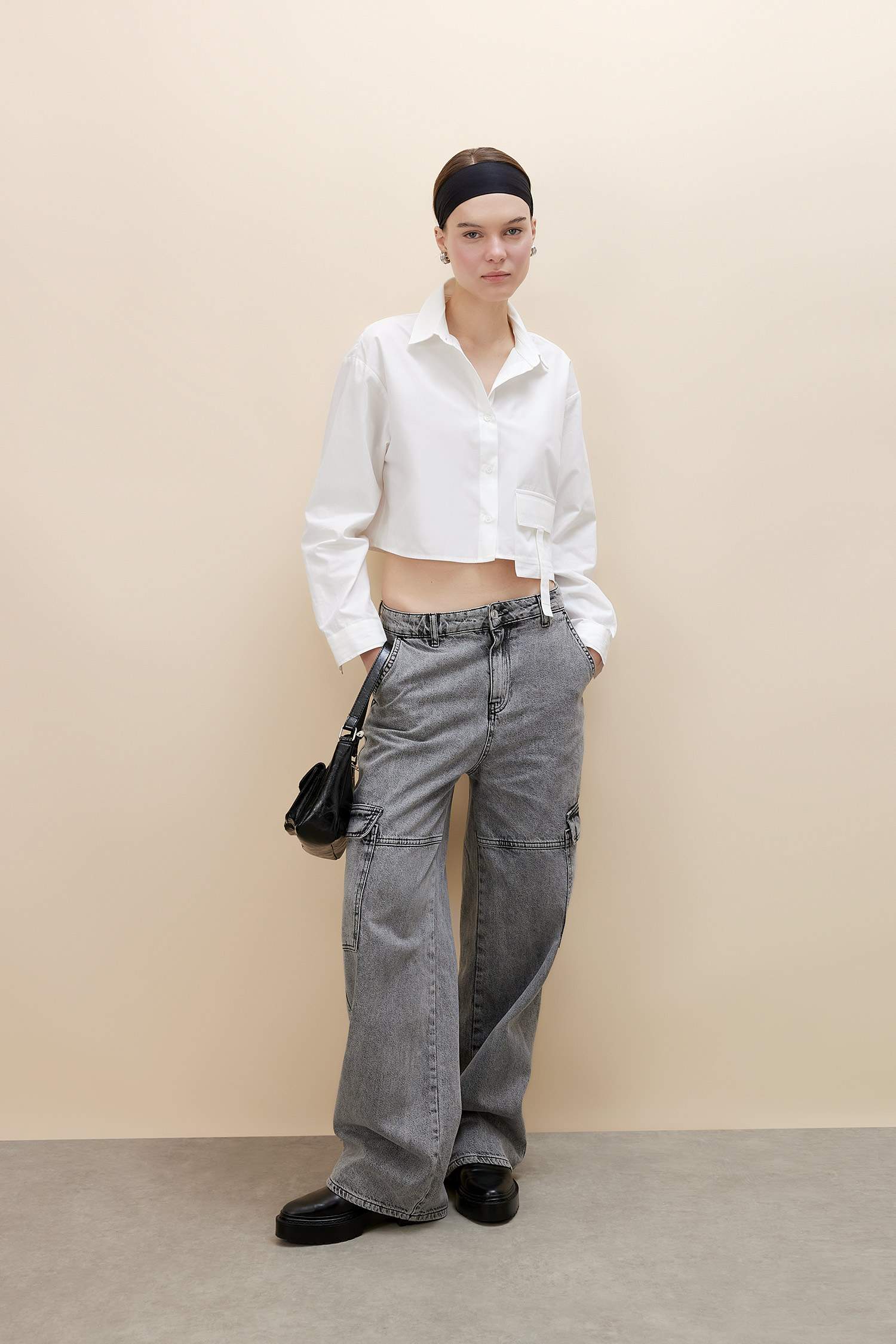 Рубашка оверсайз с длинным рукавом из поплина