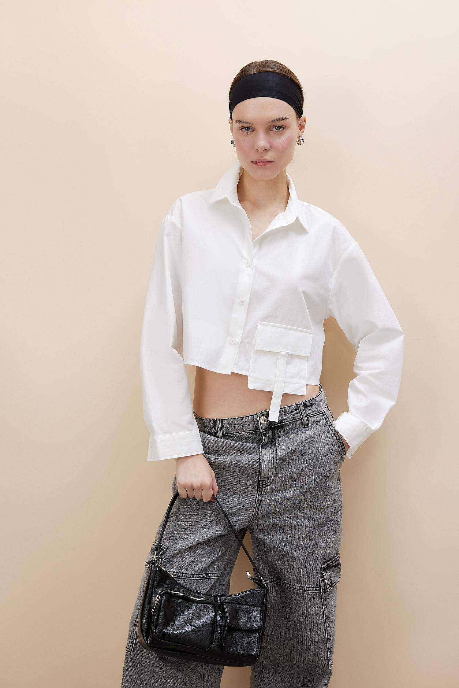 Рубашка оверсайз с длинным рукавом из поплина