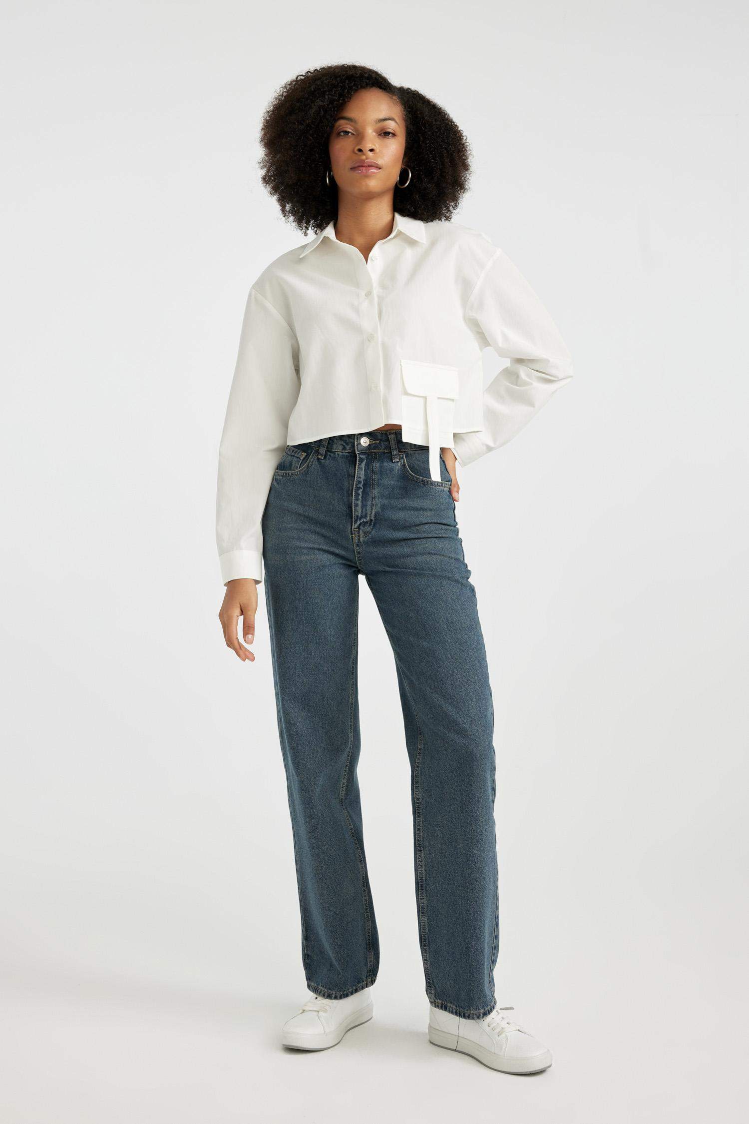 Рубашка оверсайз с длинным рукавом из поплина