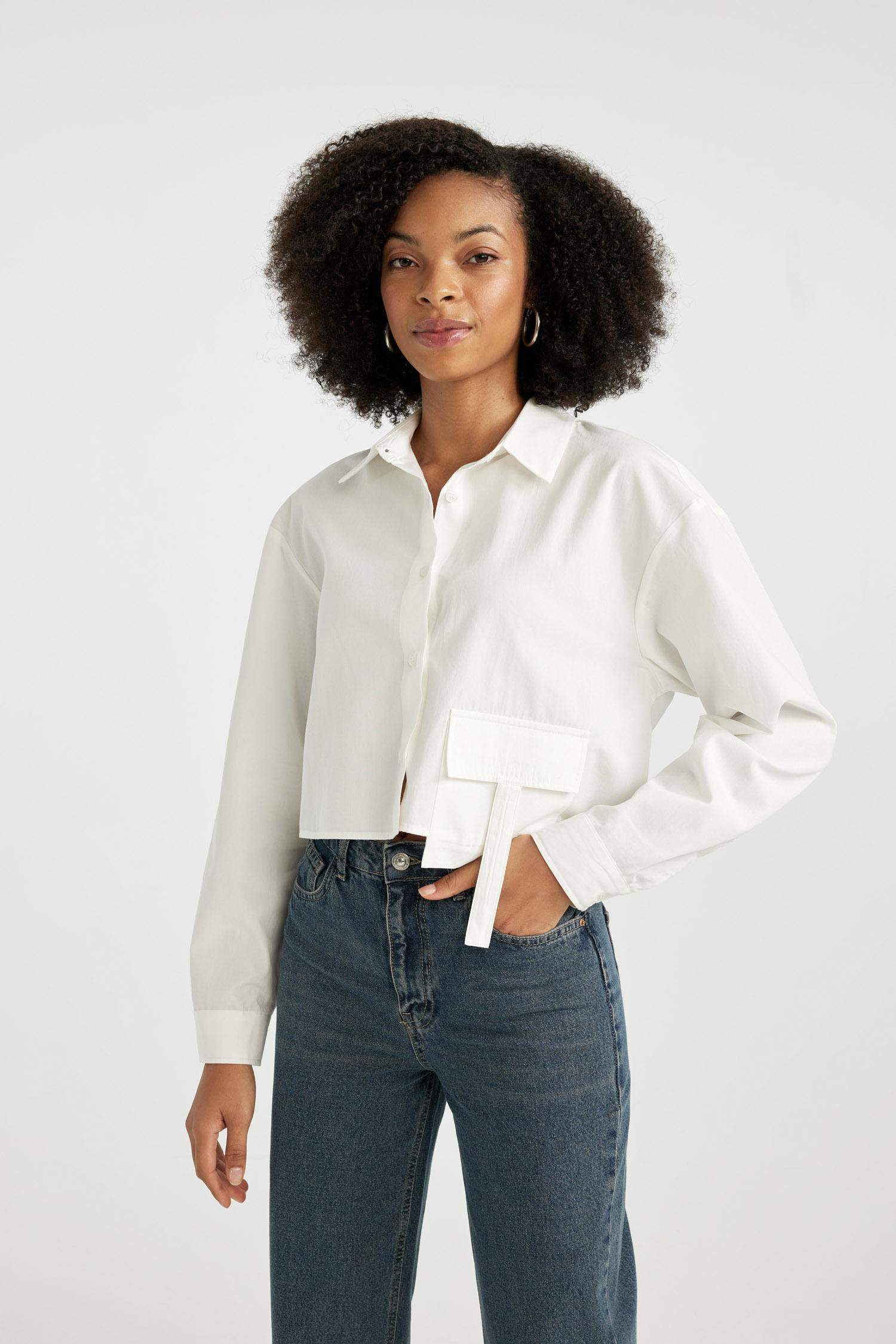 Рубашка оверсайз с длинным рукавом из поплина