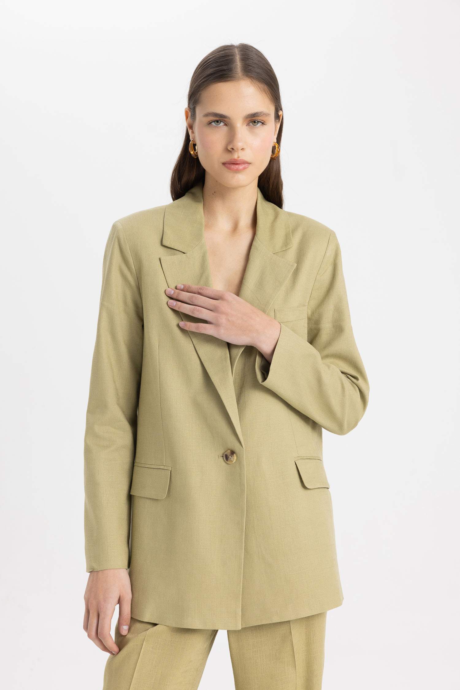 Oversize Fit Jacket Lapel Linen Blend Blazer Jacket
