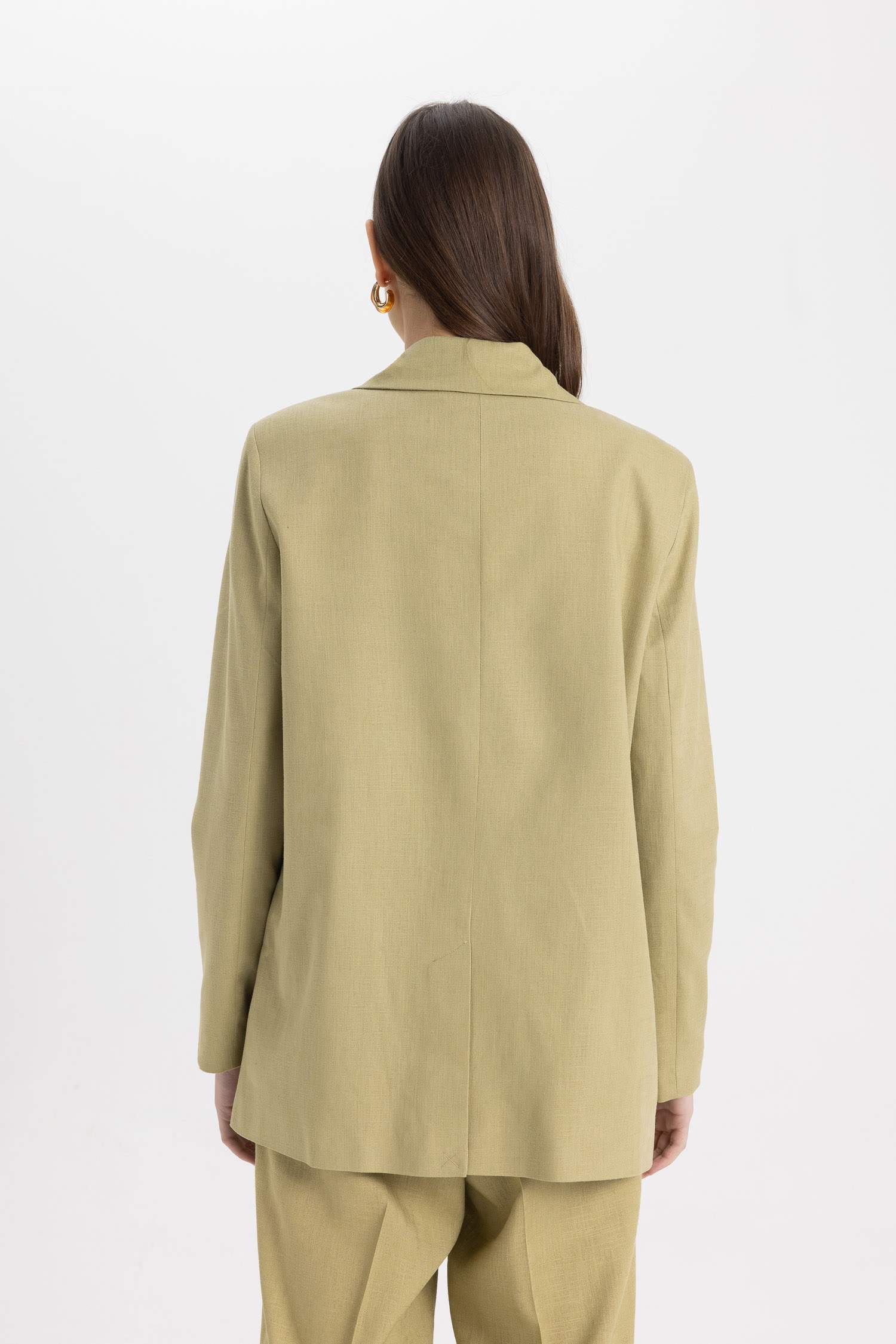 Oversize Fit Jacket Lapel Linen Blend Blazer Jacket