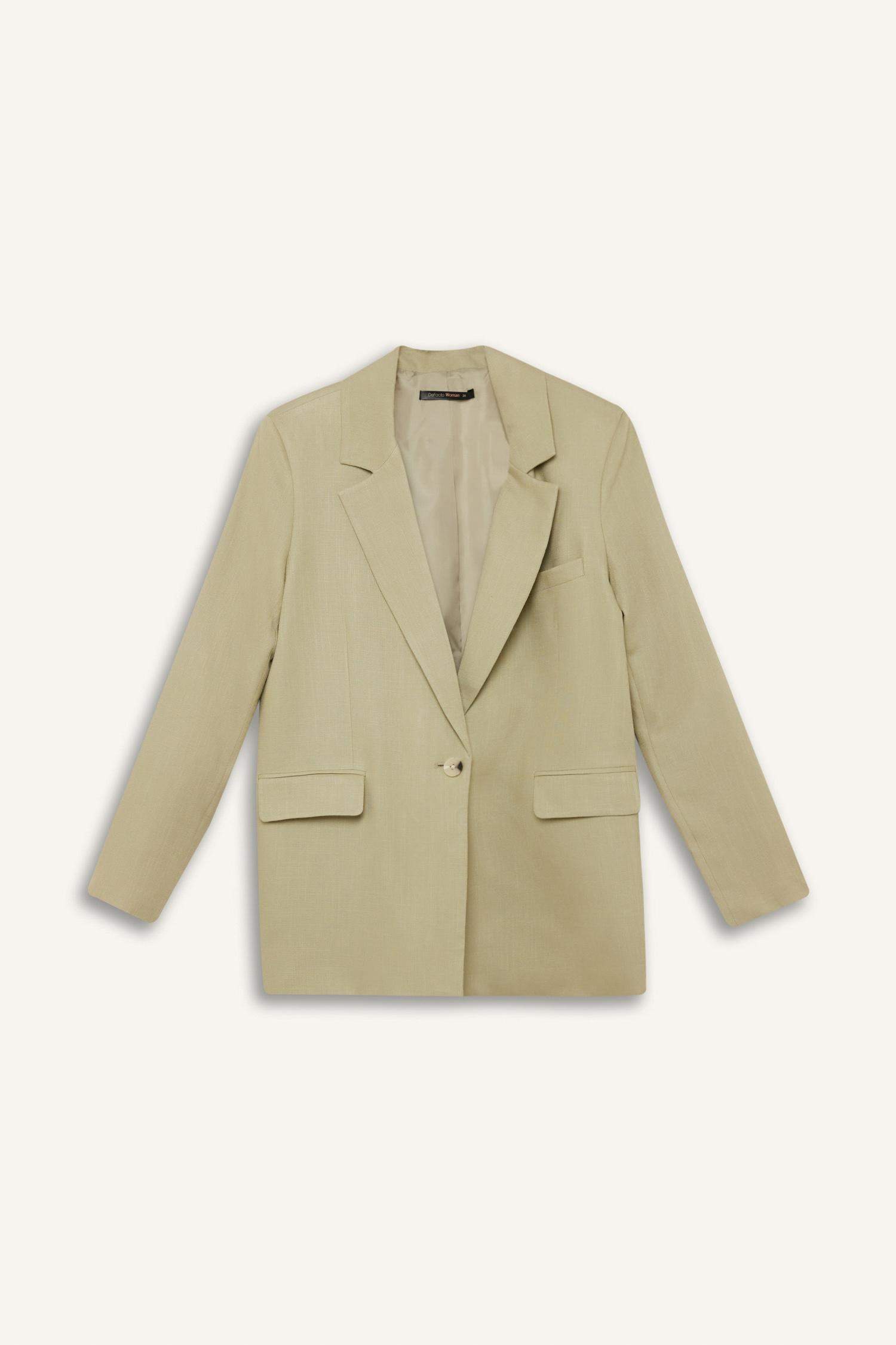 Блейзер оверсайз из смесового льна с воротником пиджачного типа