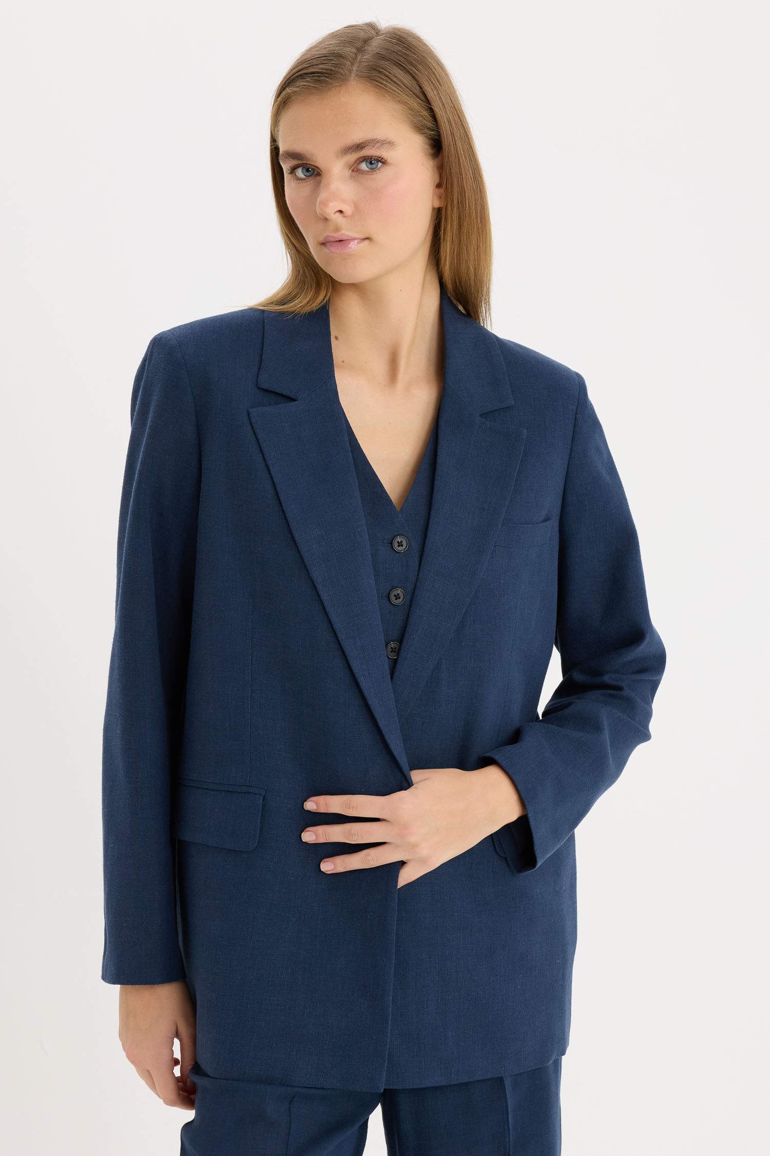 Veste Blazer oversize en lin mélangé