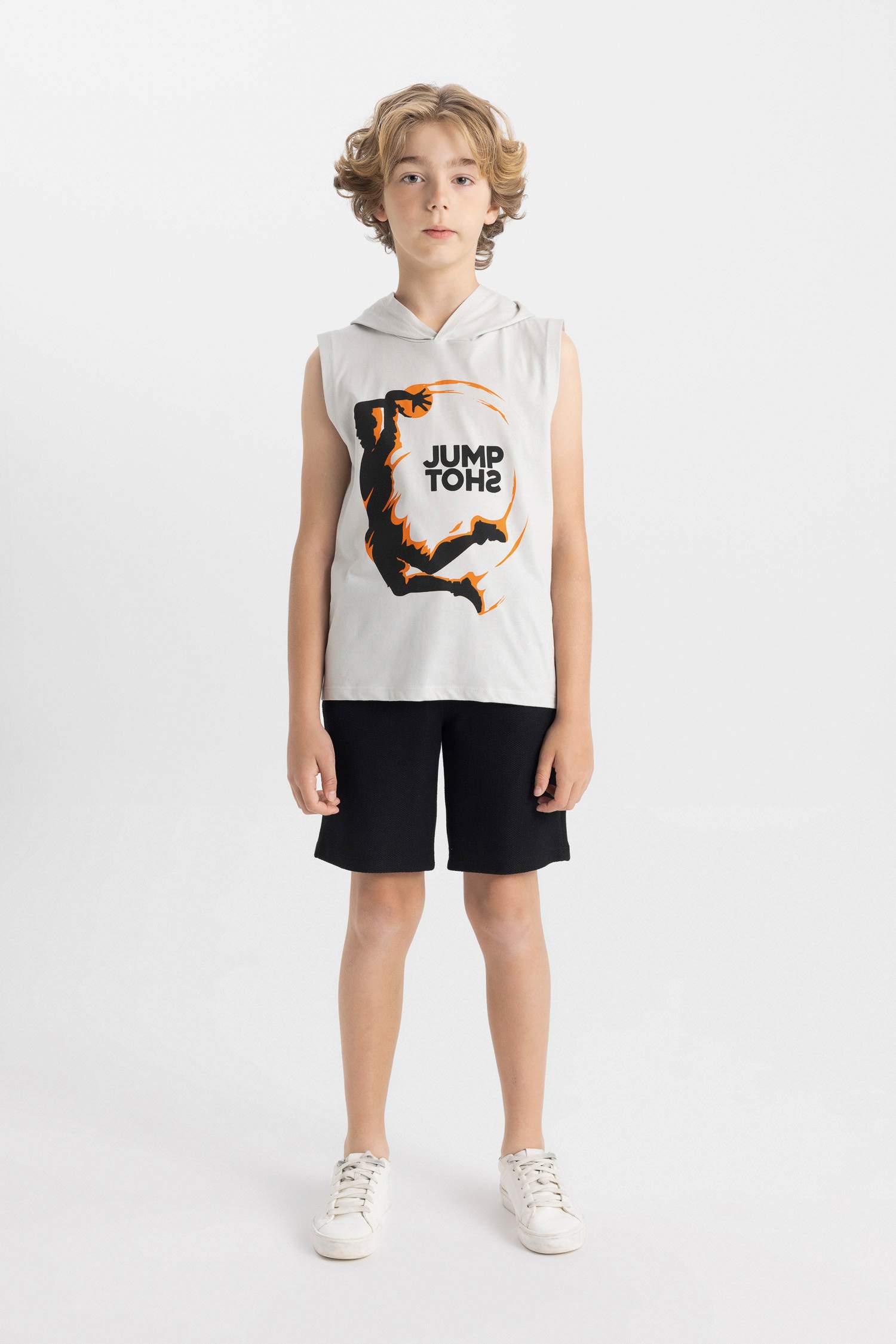 Boy Printed Hooded Undershirt Shorts 2 Piece Set