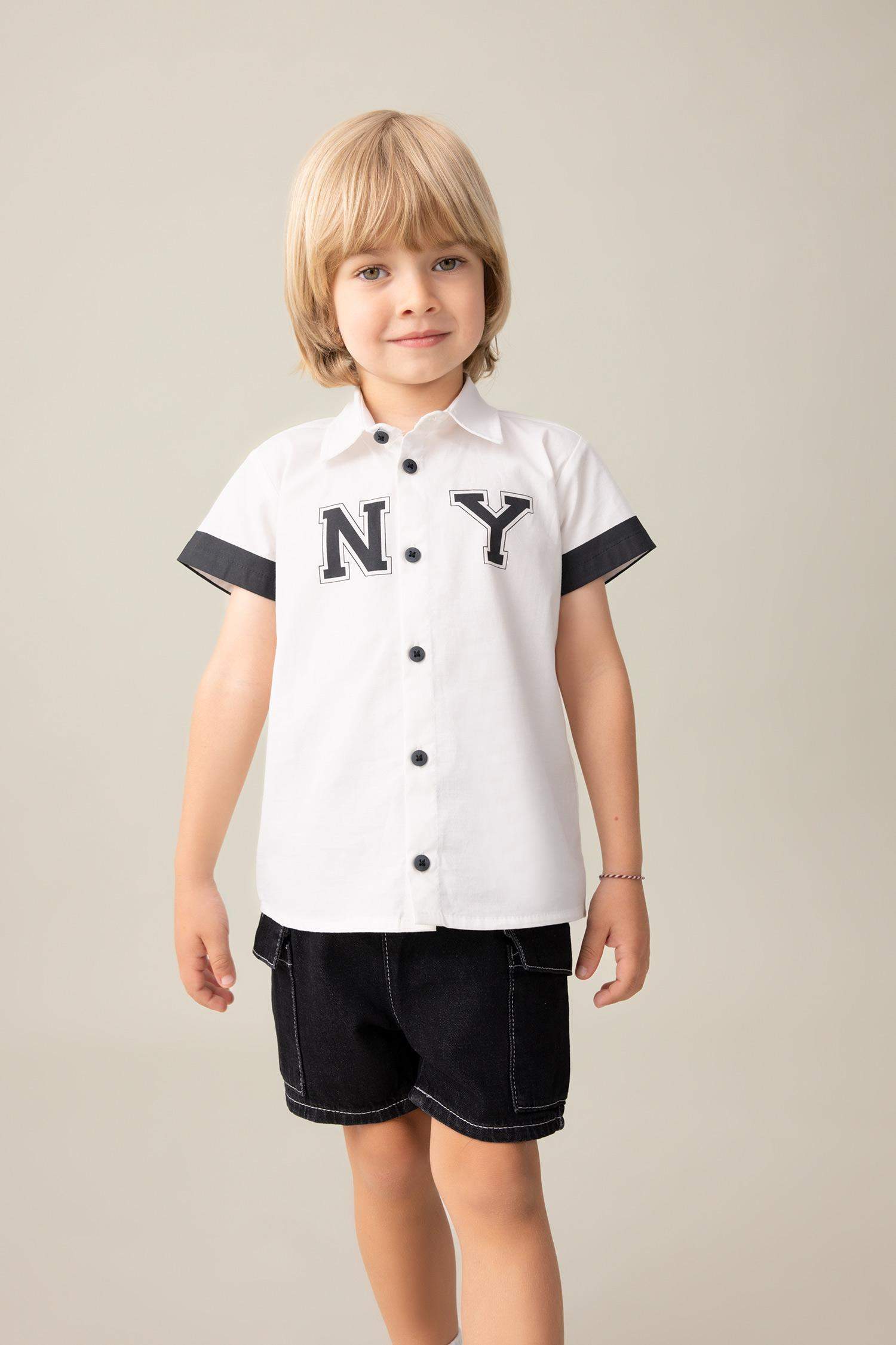 Erkek Bebek Poplin Kısa Kollu Gömlek