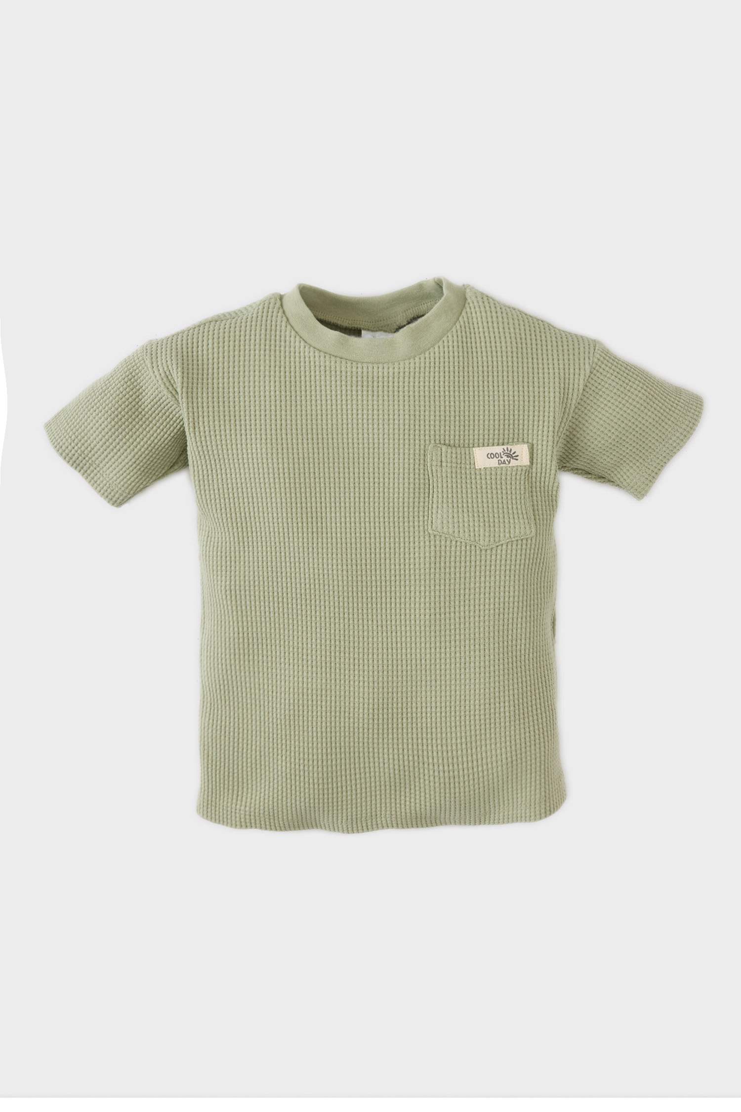 Erkek Bebek Bisiklet Yaka Waffle Kısa Kollu Tişört