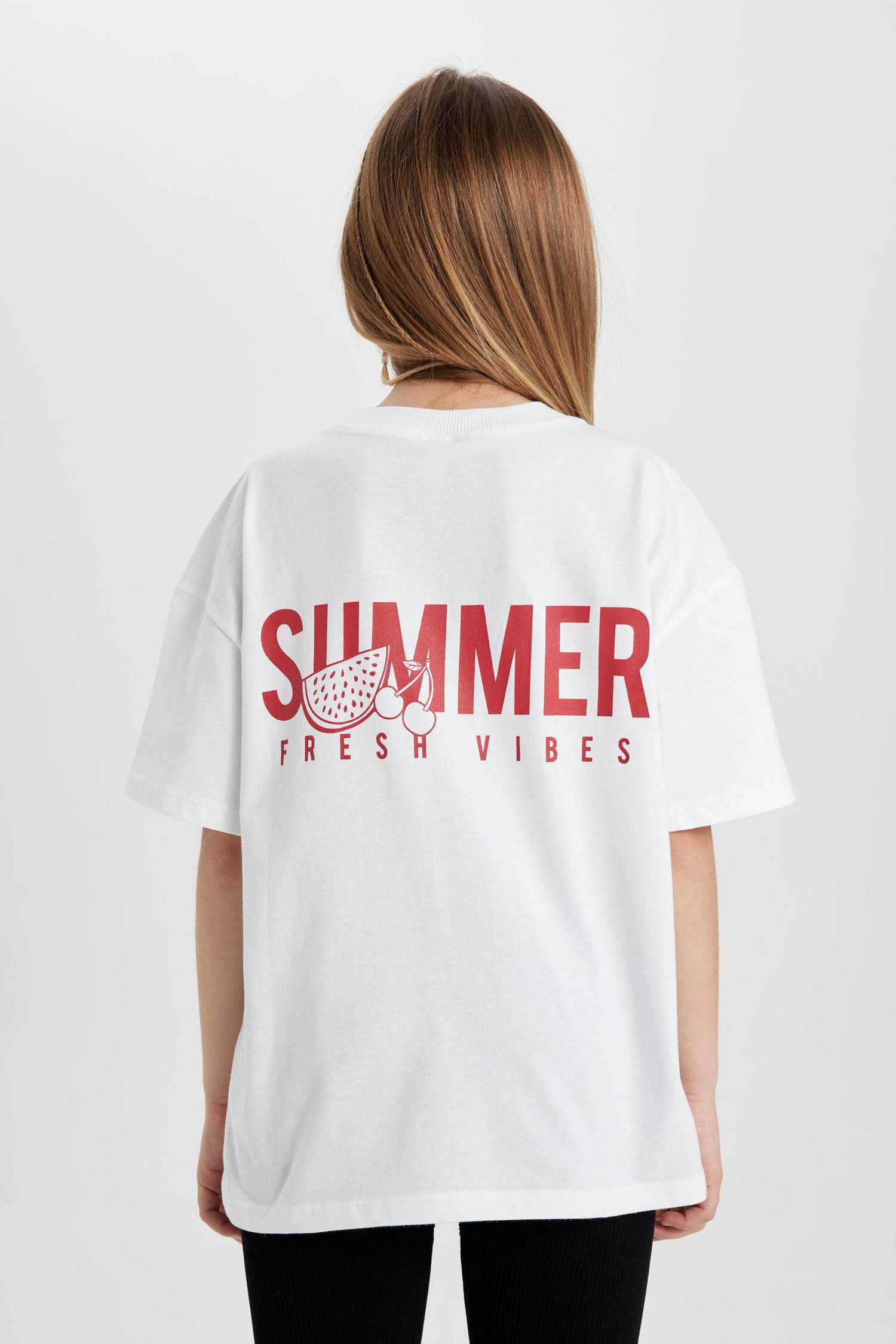 Girl Oversize Fit Back Printed Short Sleeve T-Shirt