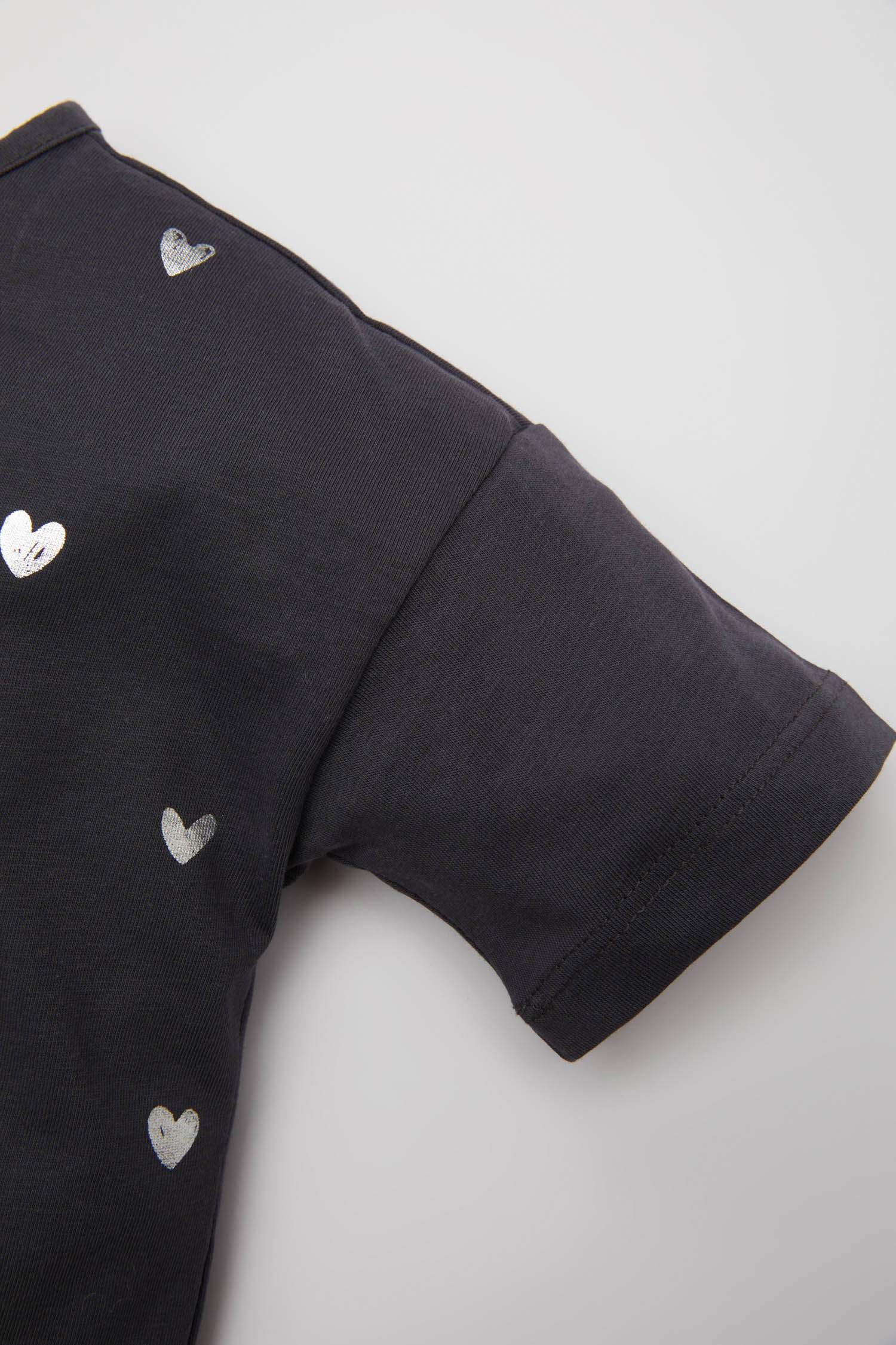 Baby Girl Heart Patterned Short Sleeve T-Shirt