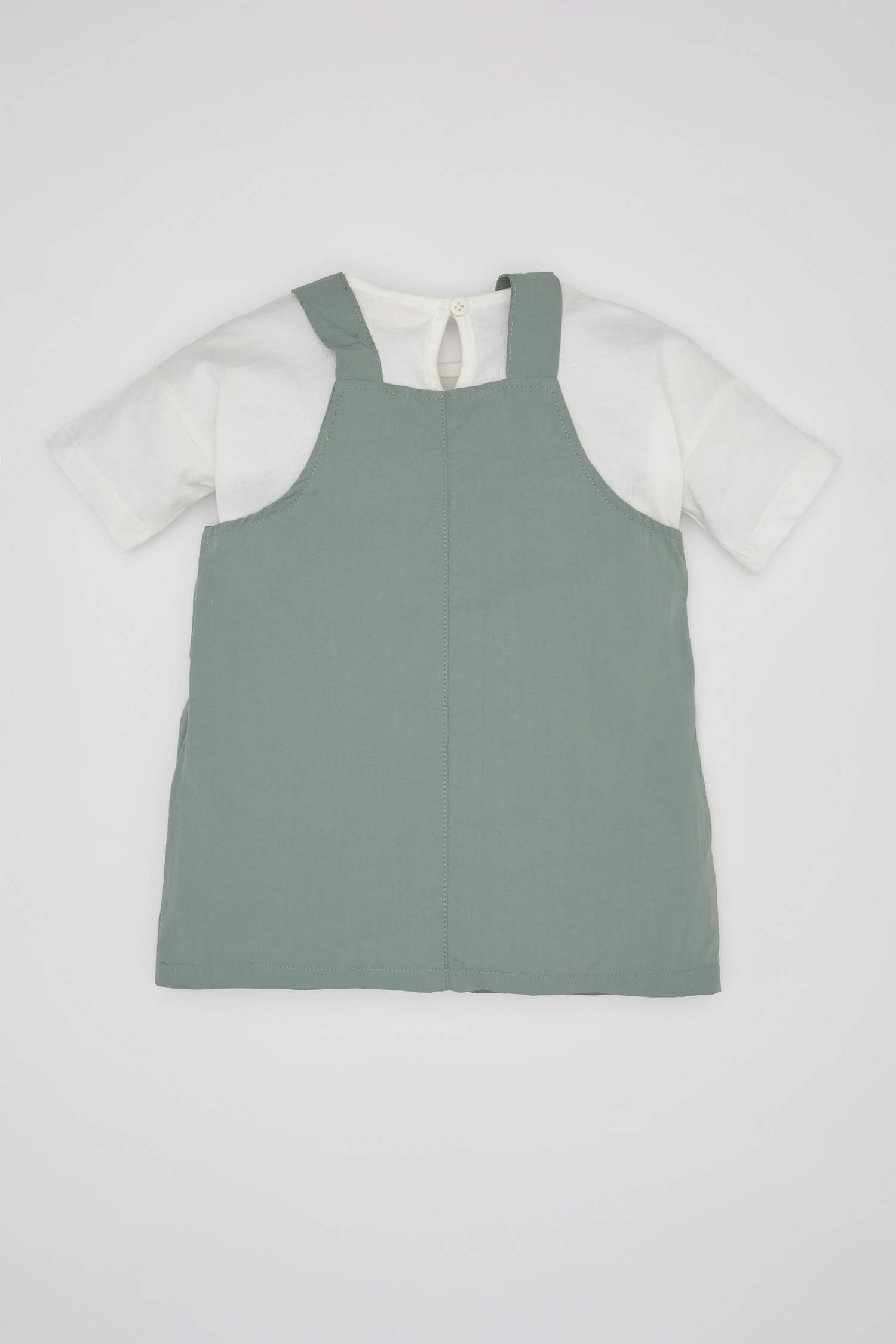 Kız Bebek 2'li Takım Ayarlanabilir Askılı Paraşüt Kumaş Elbise Kısa Kollu Tişört Üst