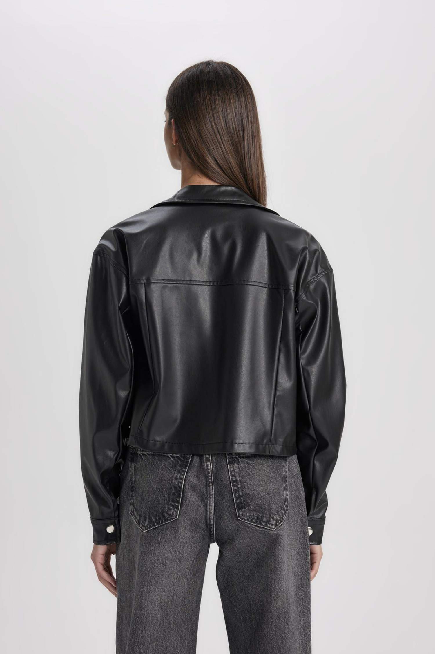 Oversize Fit Faux Leather Long Sleeve Shirt