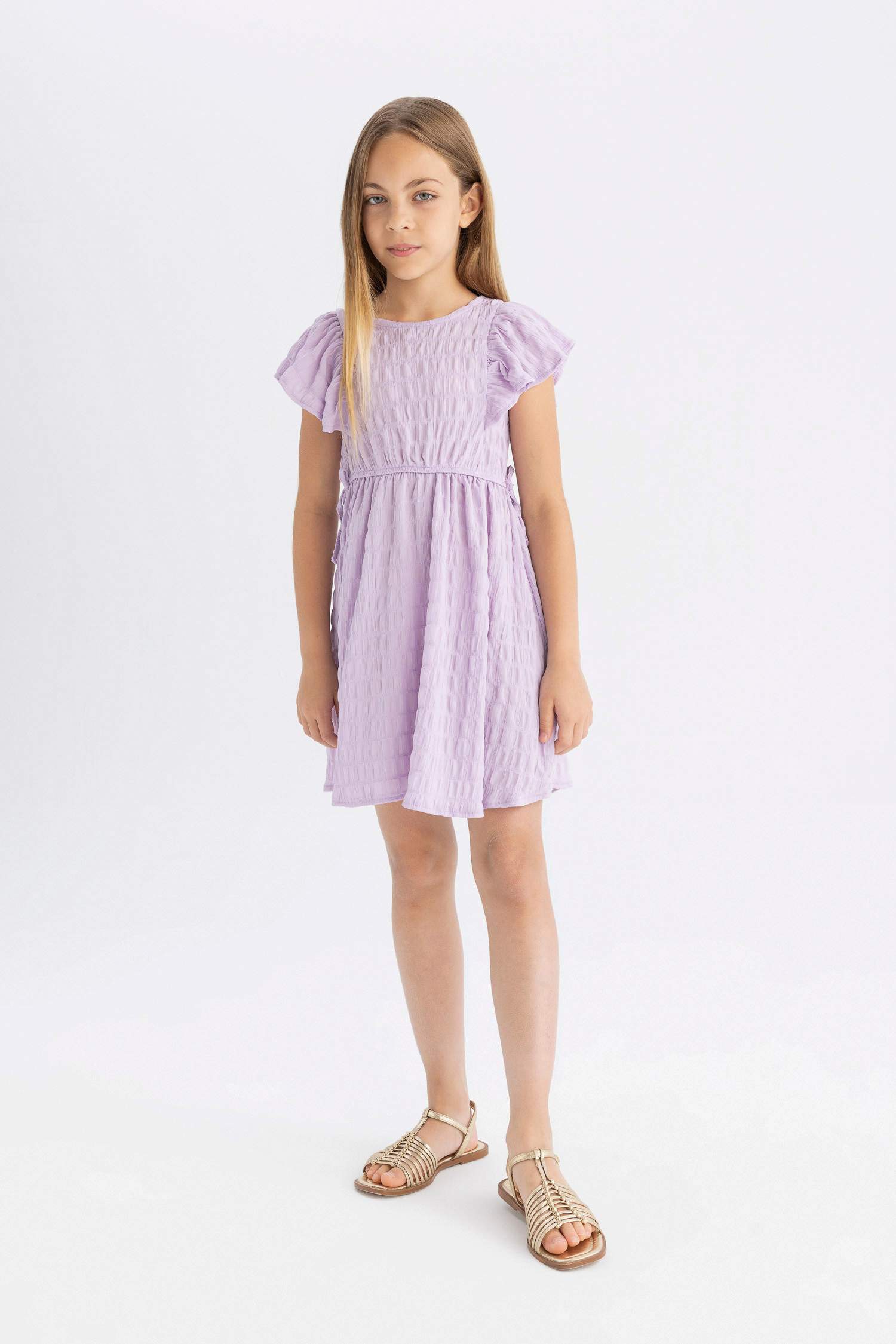 Girl Short Sleeve Wrinkled Dress