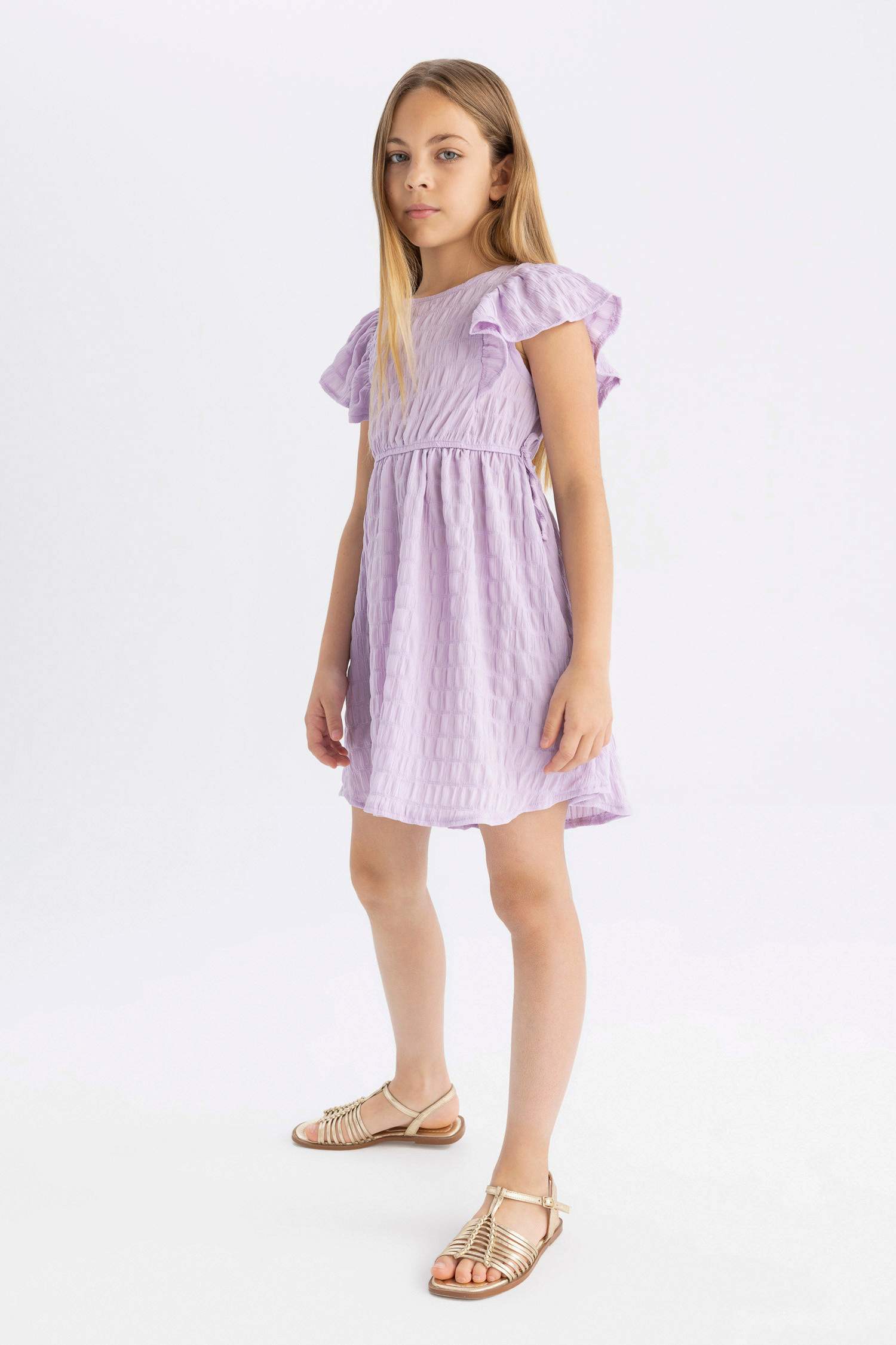 Girl Short Sleeve Wrinkled Dress