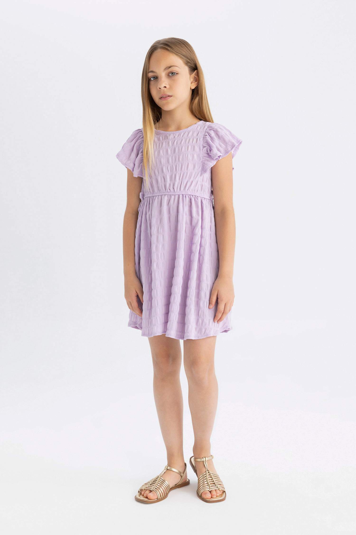 Girl Short Sleeve Wrinkled Dress