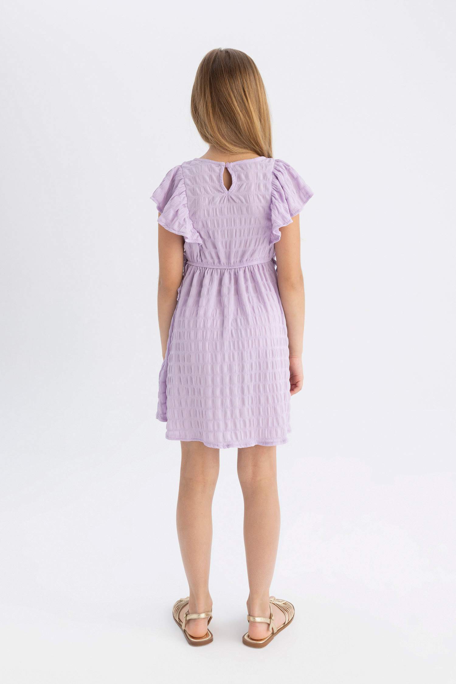 Girl Short Sleeve Wrinkled Dress