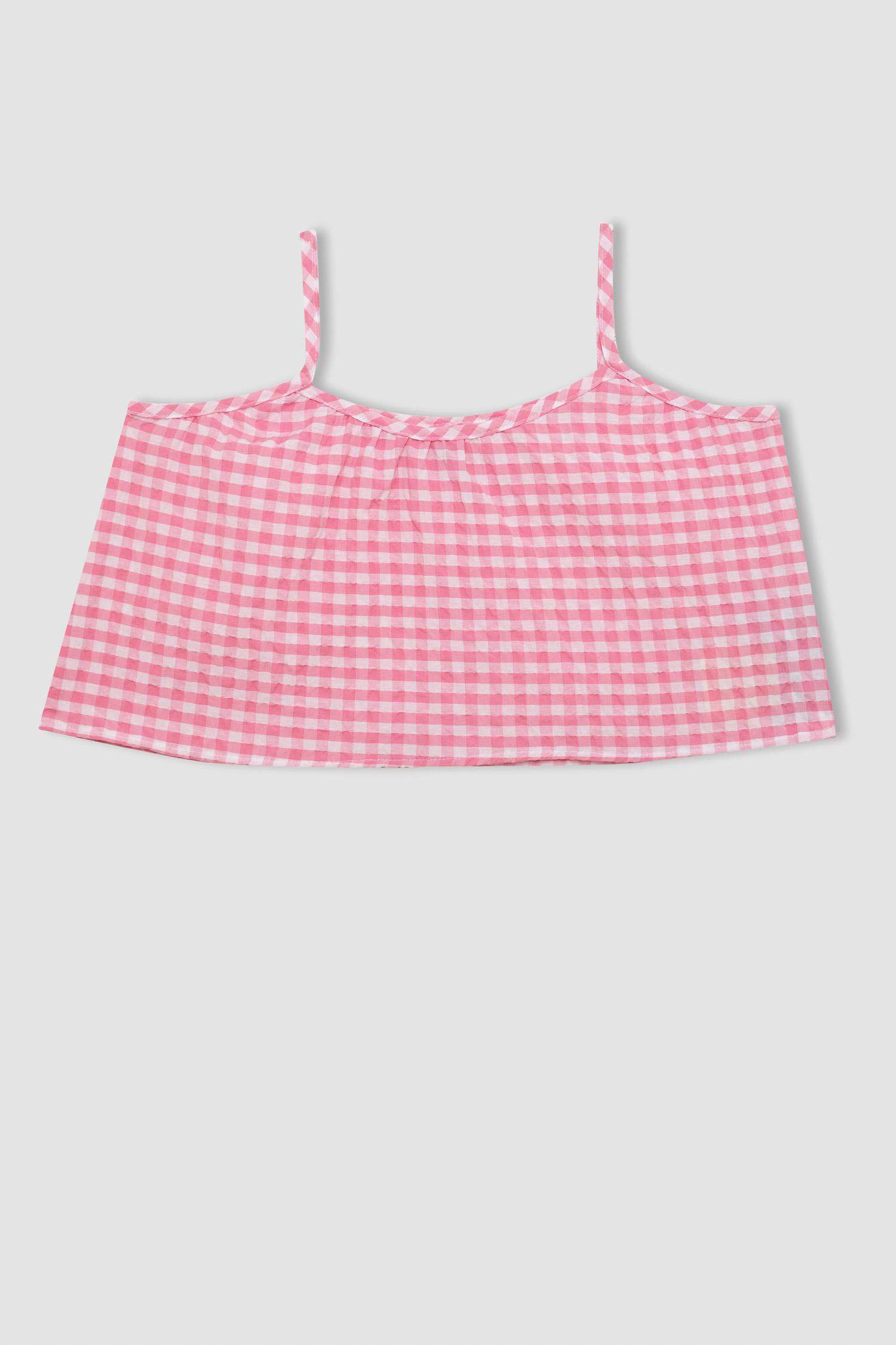Girl Strappy Checked Blouse