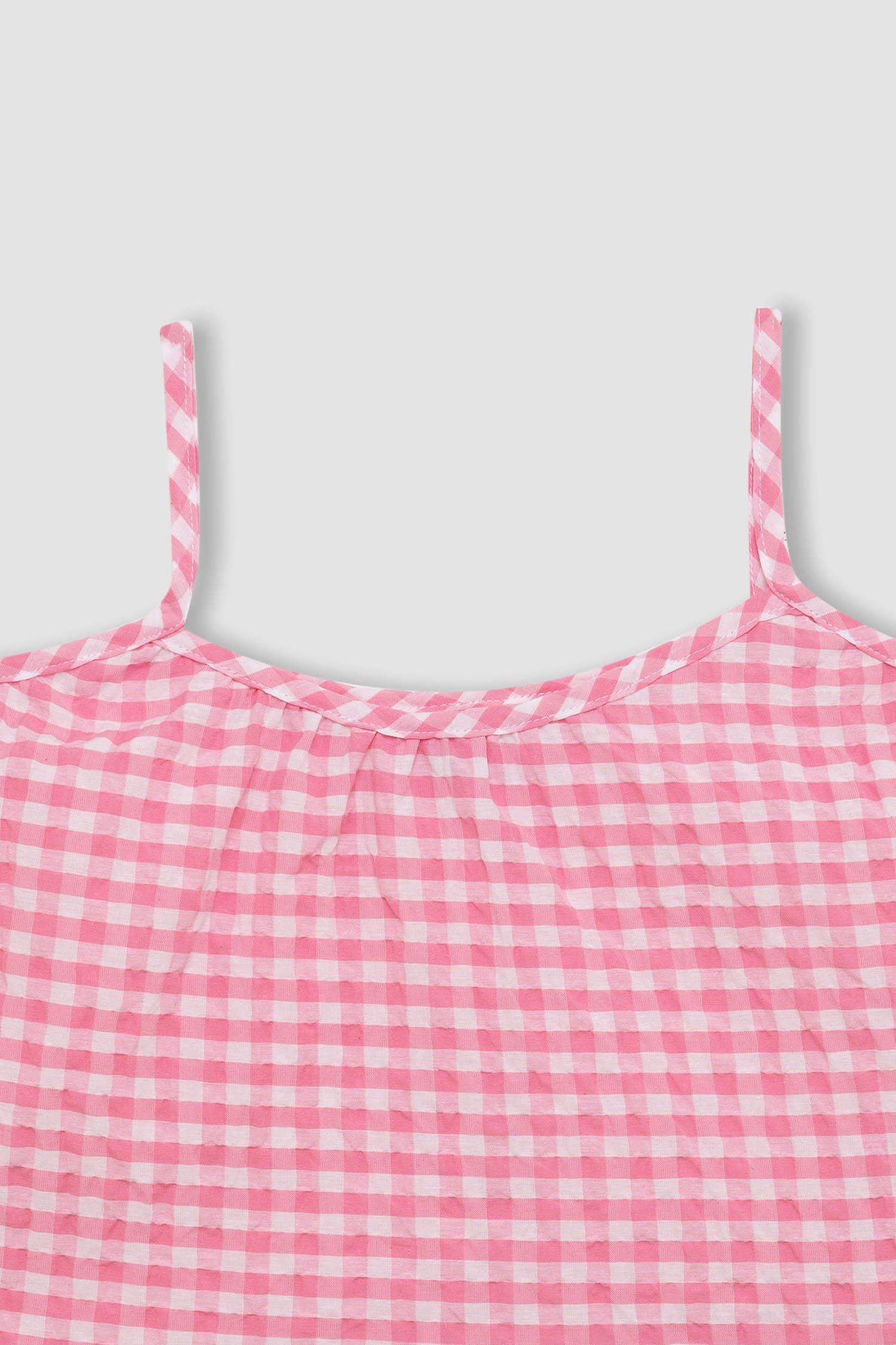 Girl Strappy Checked Blouse