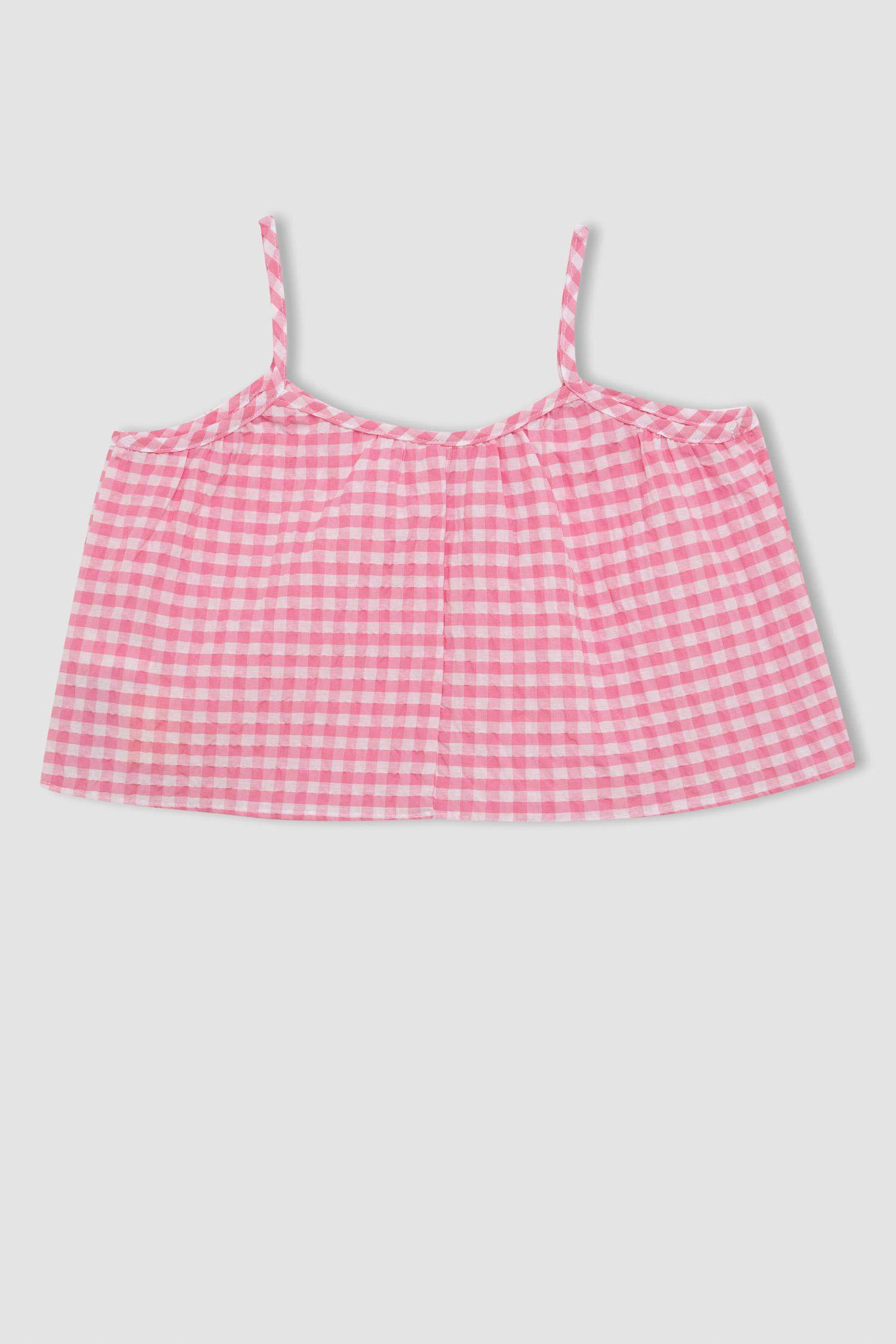 Girl Strappy Checked Blouse