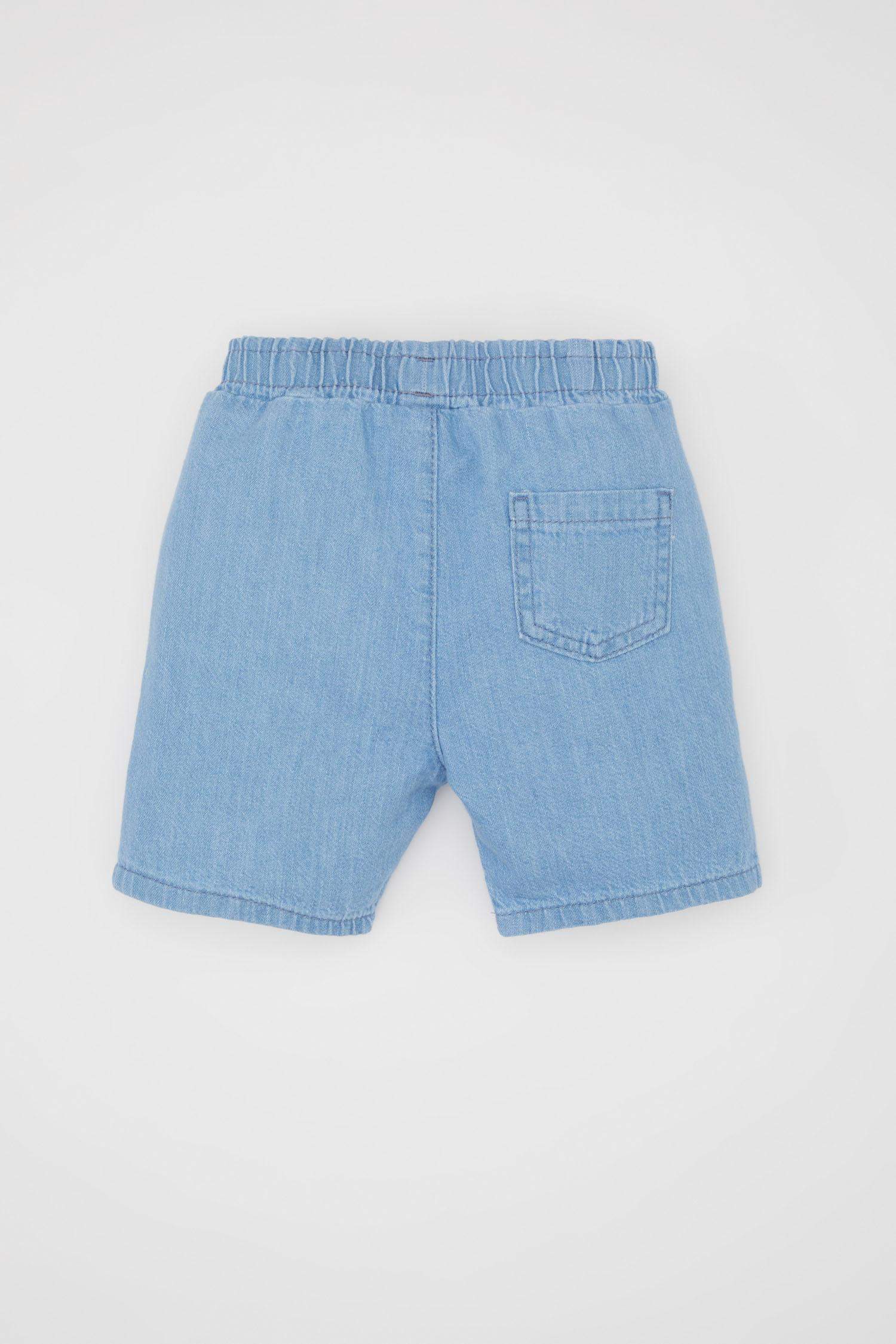 Erkek Bebek Etiket Baskılı Jean Şort