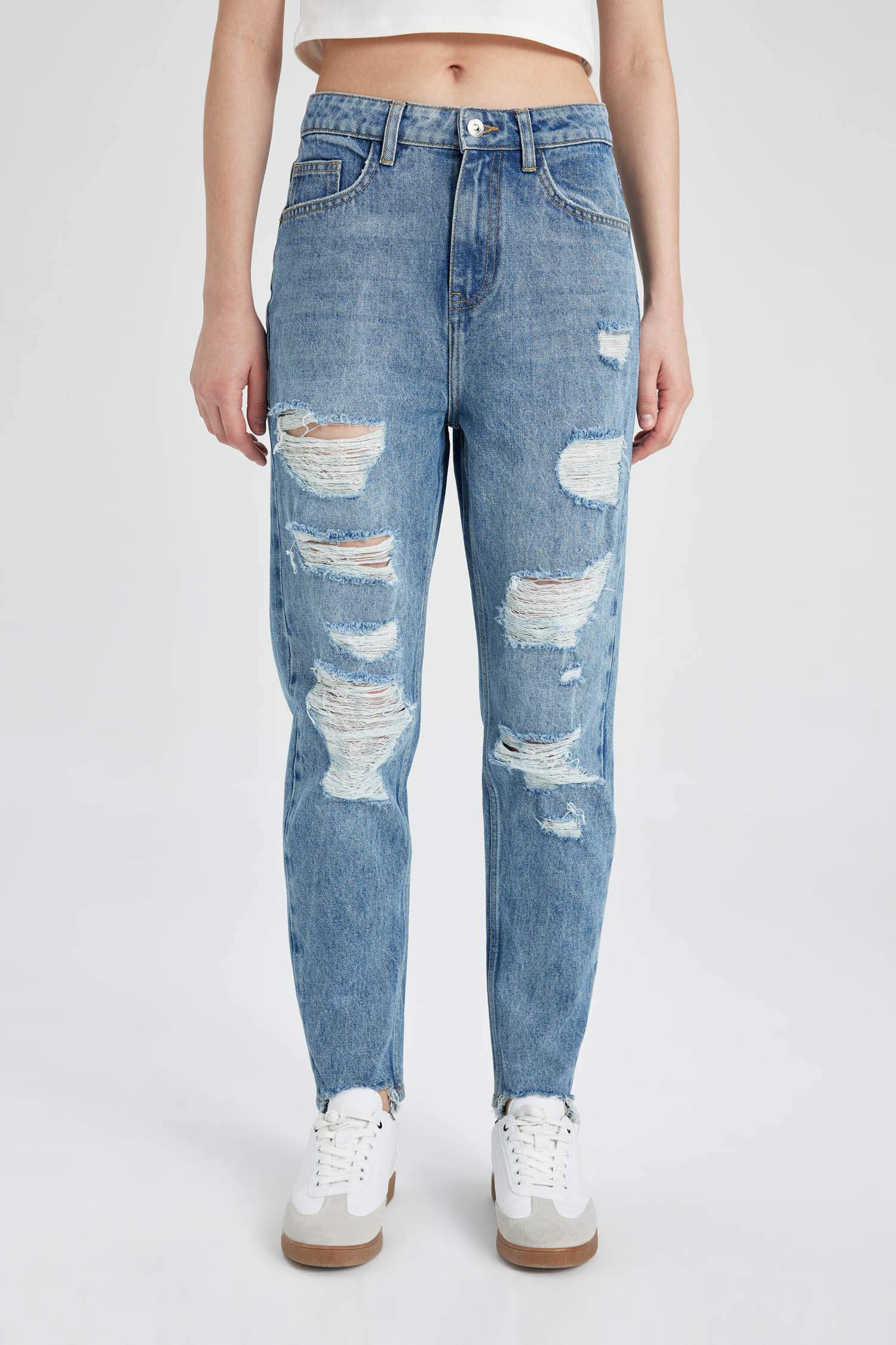 بنطرون جينز موم فيت ممزق