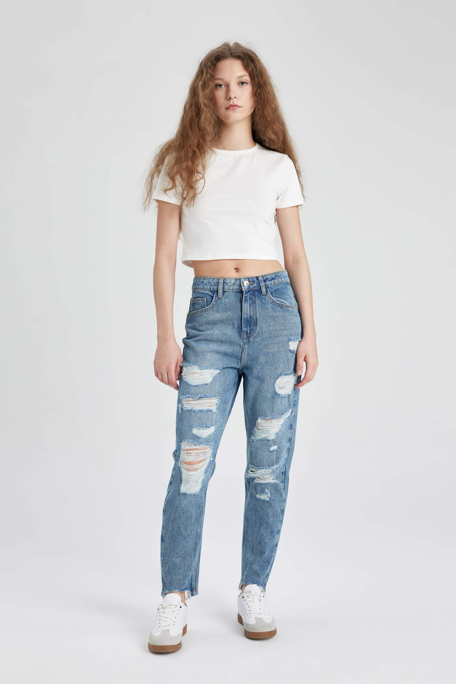 بنطرون جينز موم فيت ممزق