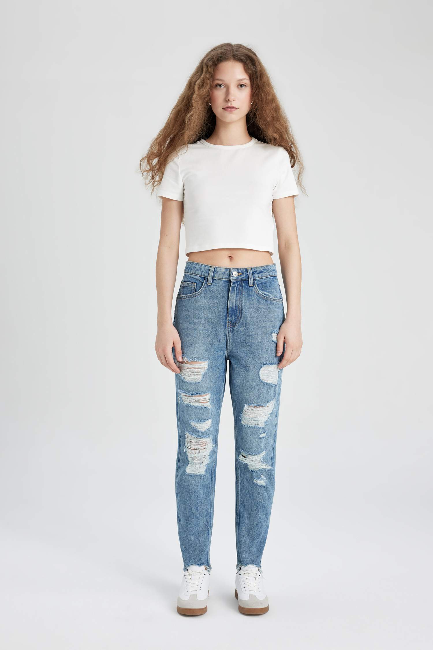 بنطرون جينز موم فيت ممزق