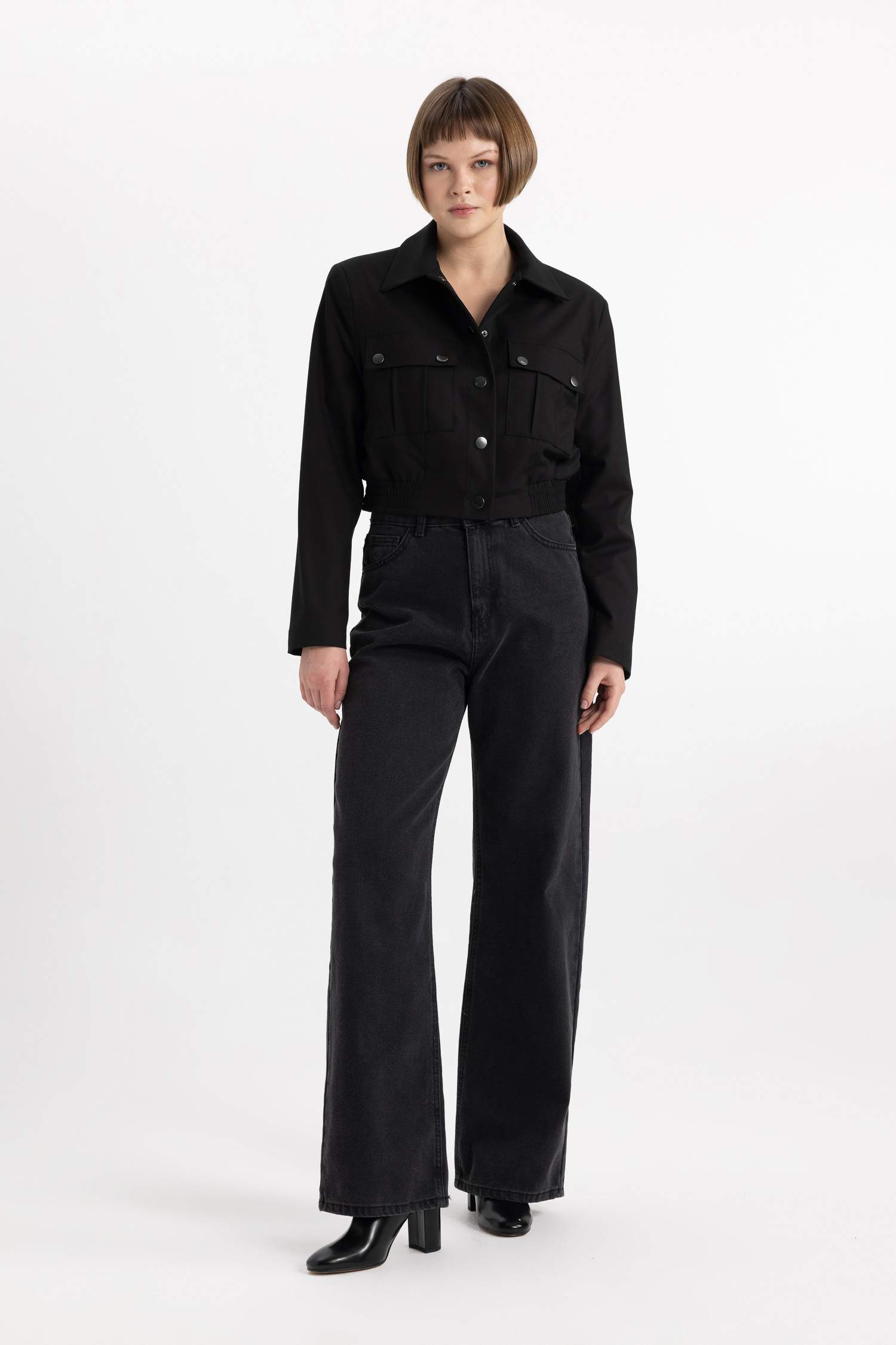 Shirt Collar Basic Snap Pocket Bomber Jacket