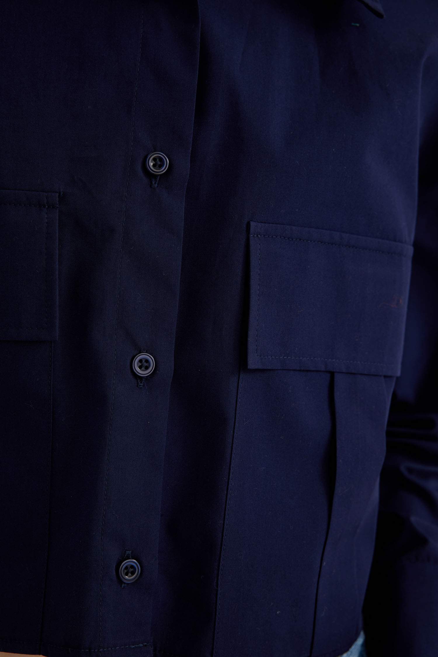 Crop Poplin Basic Düz Uzun Kollu Gömlek