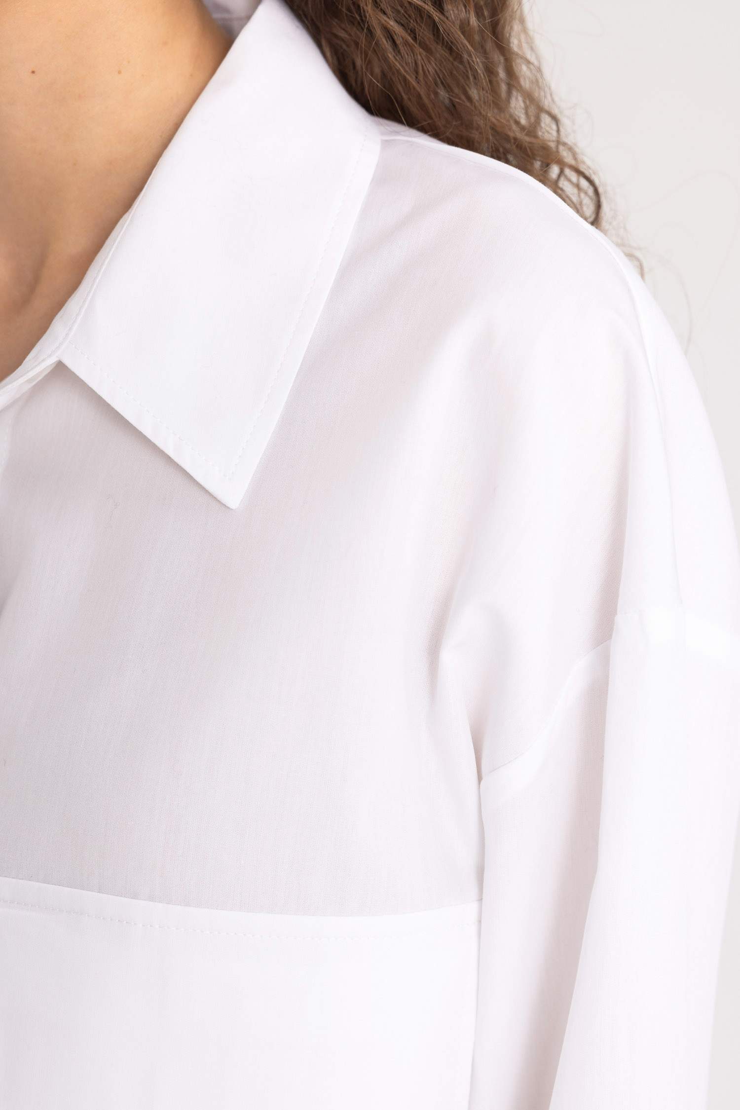 Poplin Basic Long Sleeve Crop Shirt